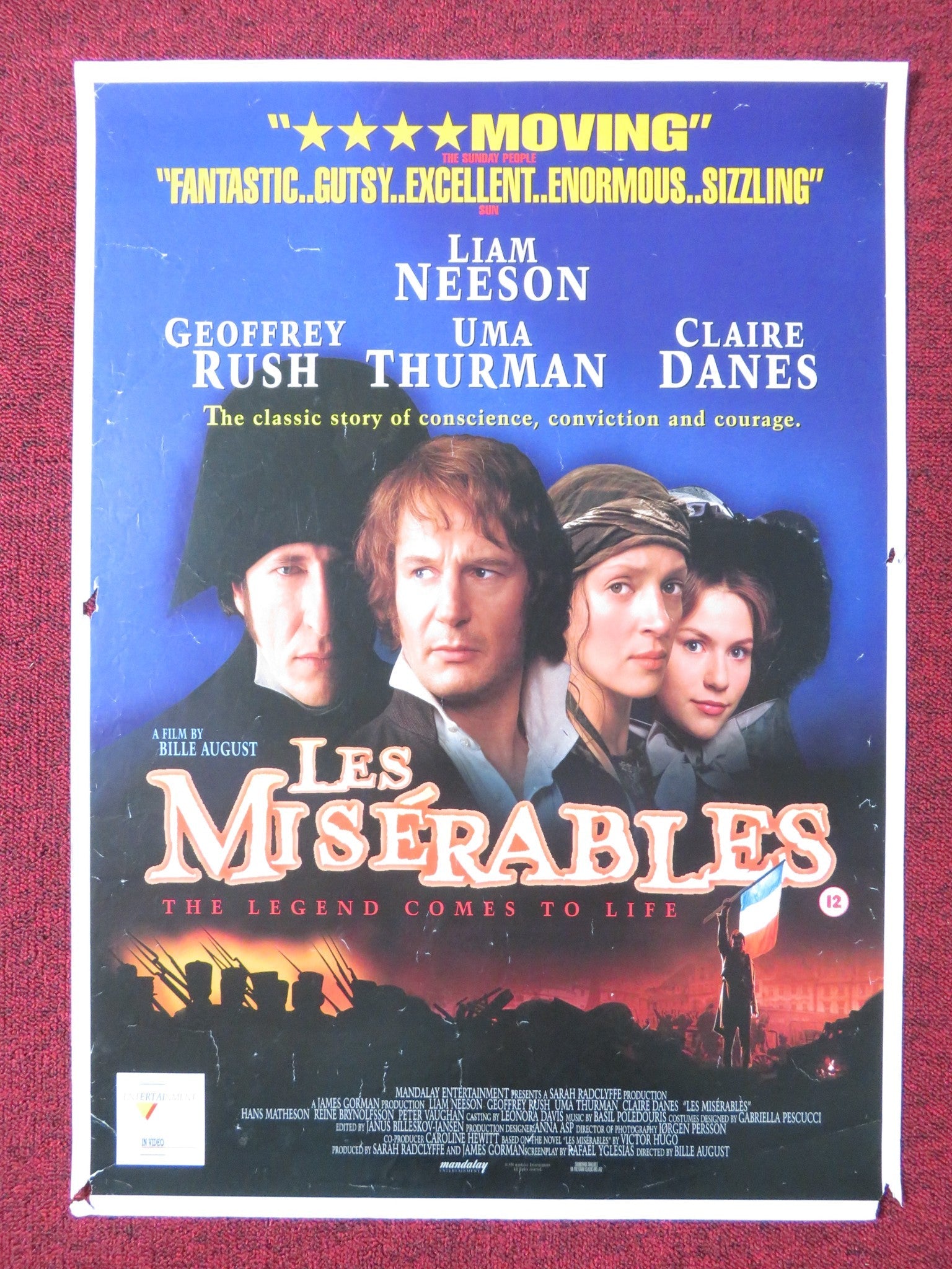 LES MISERABLES VHS POSTER ROLLED LIAM NEESON UMA THURMAN 1998 Rendezvous Cinema Movie posters