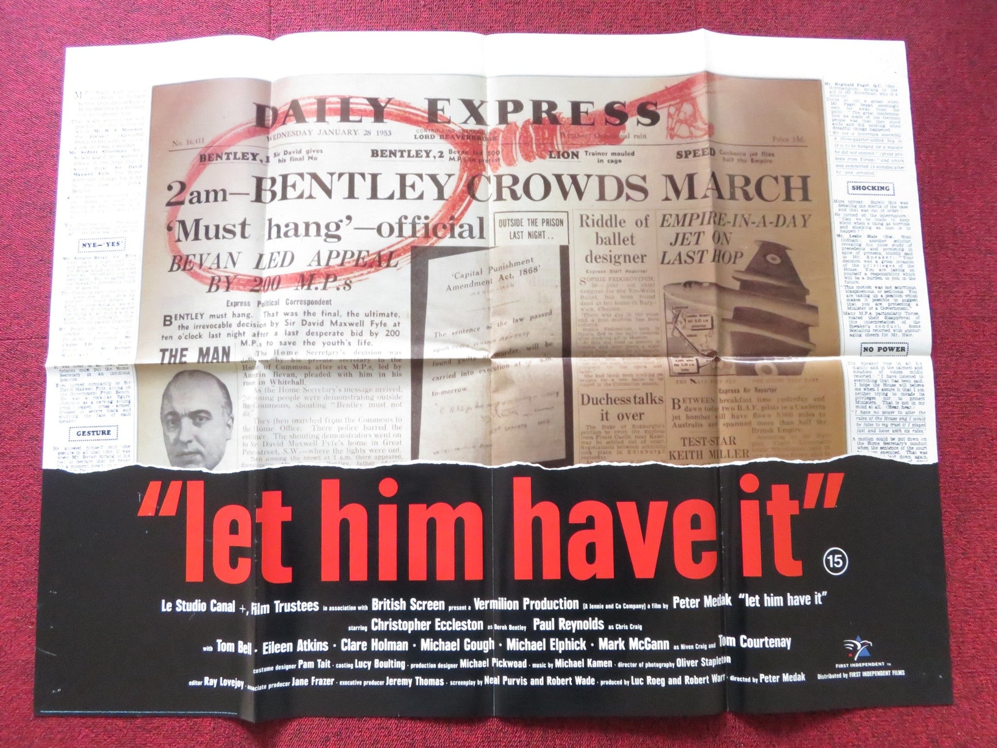 LET HIM HAVE IT UK QUAD POSTER FOLDED CHRISTOPHER ECCLESTON TOM COURTENAY 1991 Rendezvous Cinema Movie posters