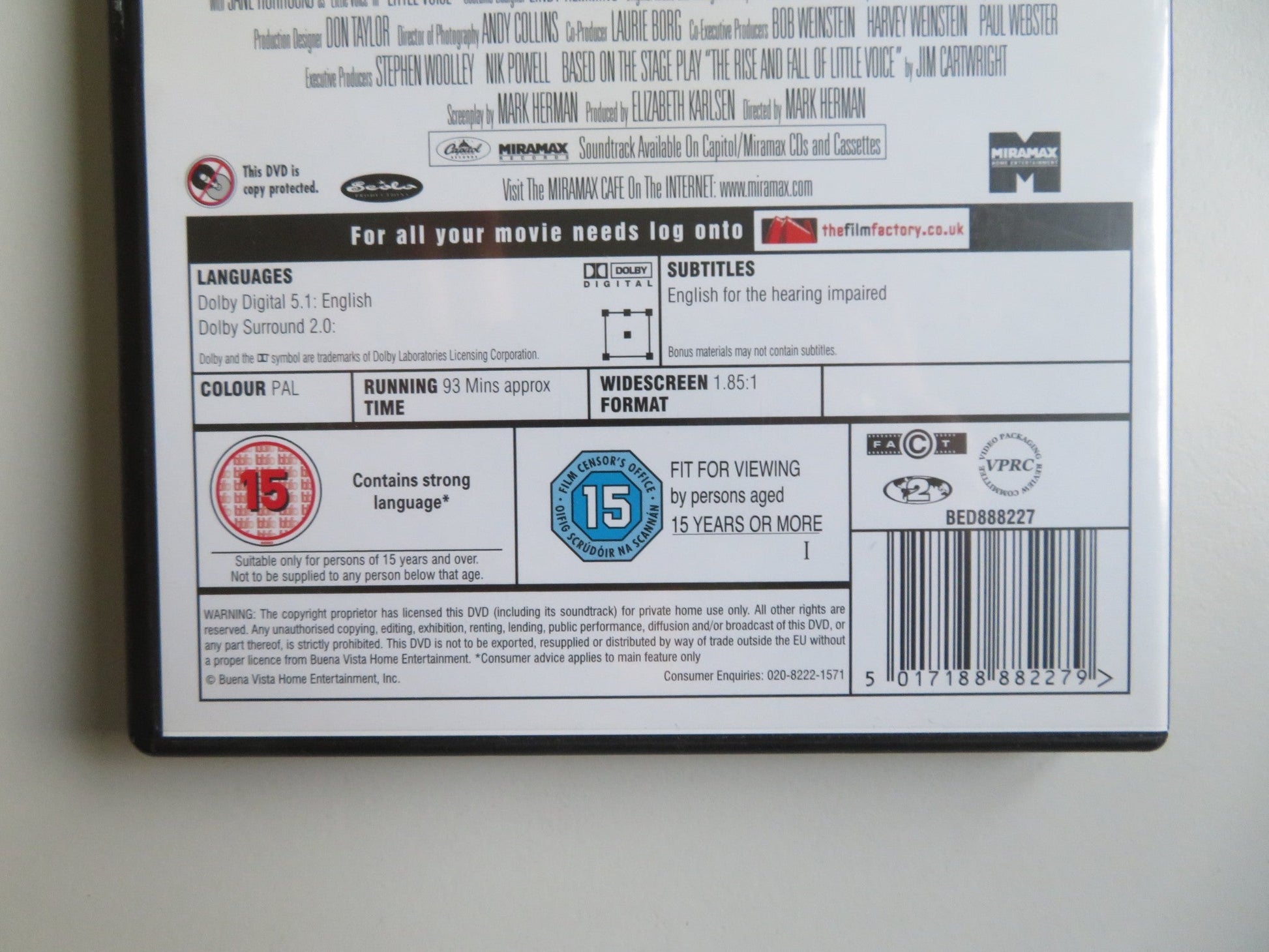 LITTLE VOICE (DVD) JANE HORROCKS MICHAEL CAINE EWAN MCGREGOR 1998 REGION 2 - Rendezvous Cinema