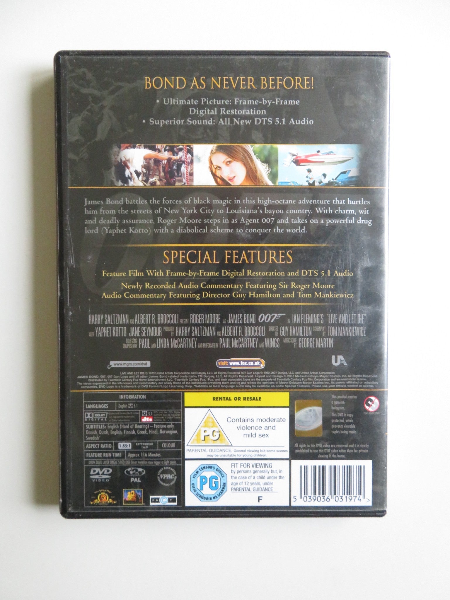 LIVE AND LET DIE (DVD) ROGER MOORE JANE SEYMOUR YAPHET KOTTO 1973 REGION 2 Movie posters