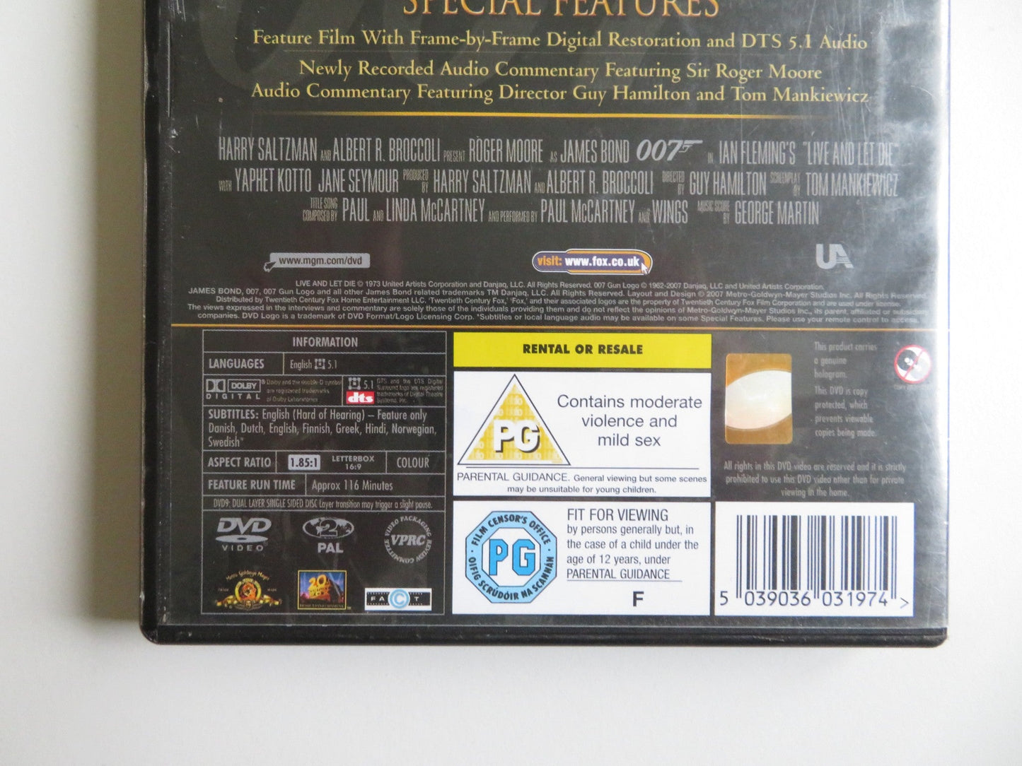 LIVE AND LET DIE (DVD) ROGER MOORE JANE SEYMOUR YAPHET KOTTO 1973 REGION 2 Movie posters