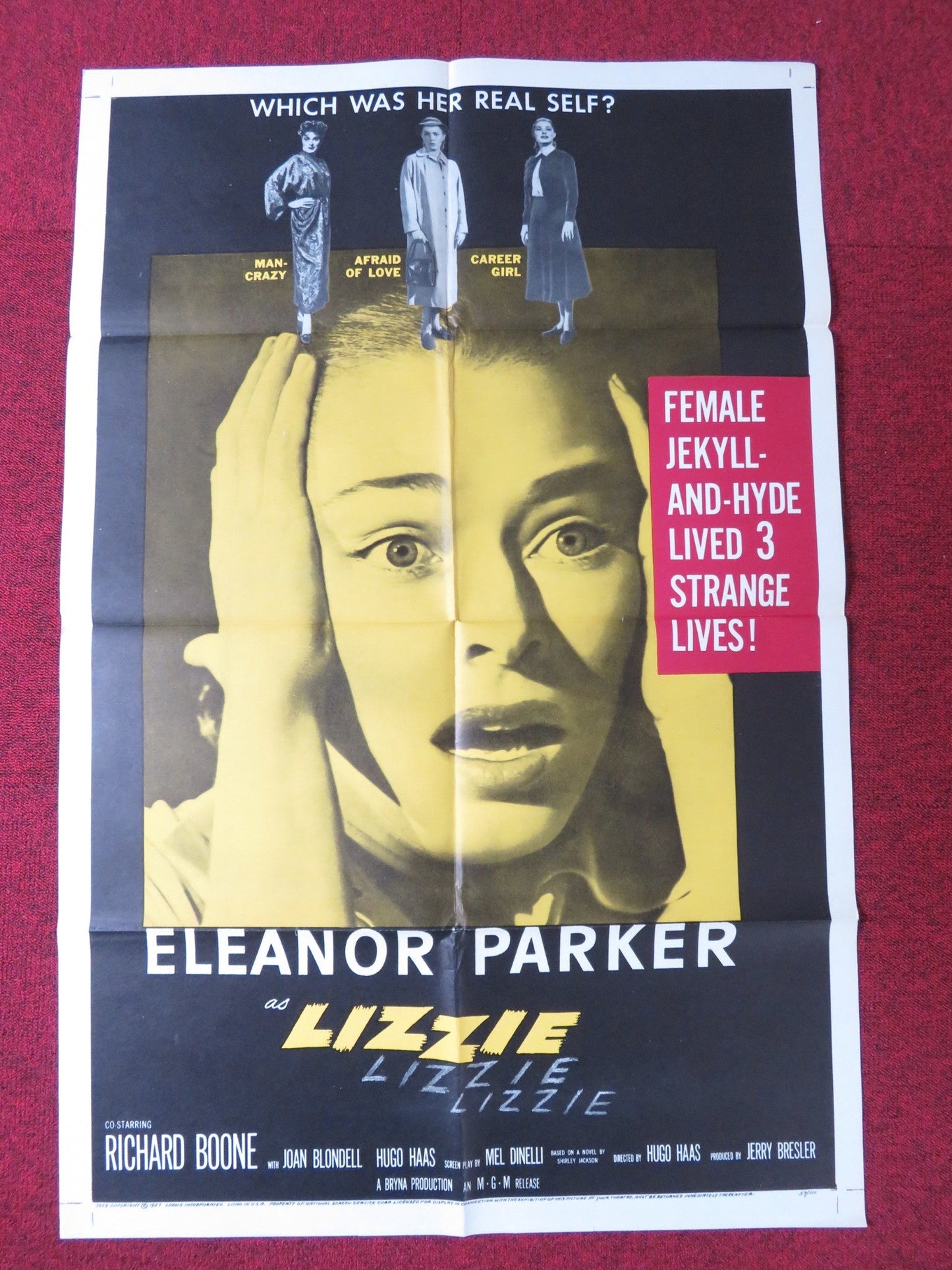 LIZZIE FOLDED US ONE SHEET POSTER ELEANOR PARKER RICHARD BOONE 1957 Rendezvous Cinema Movie posters