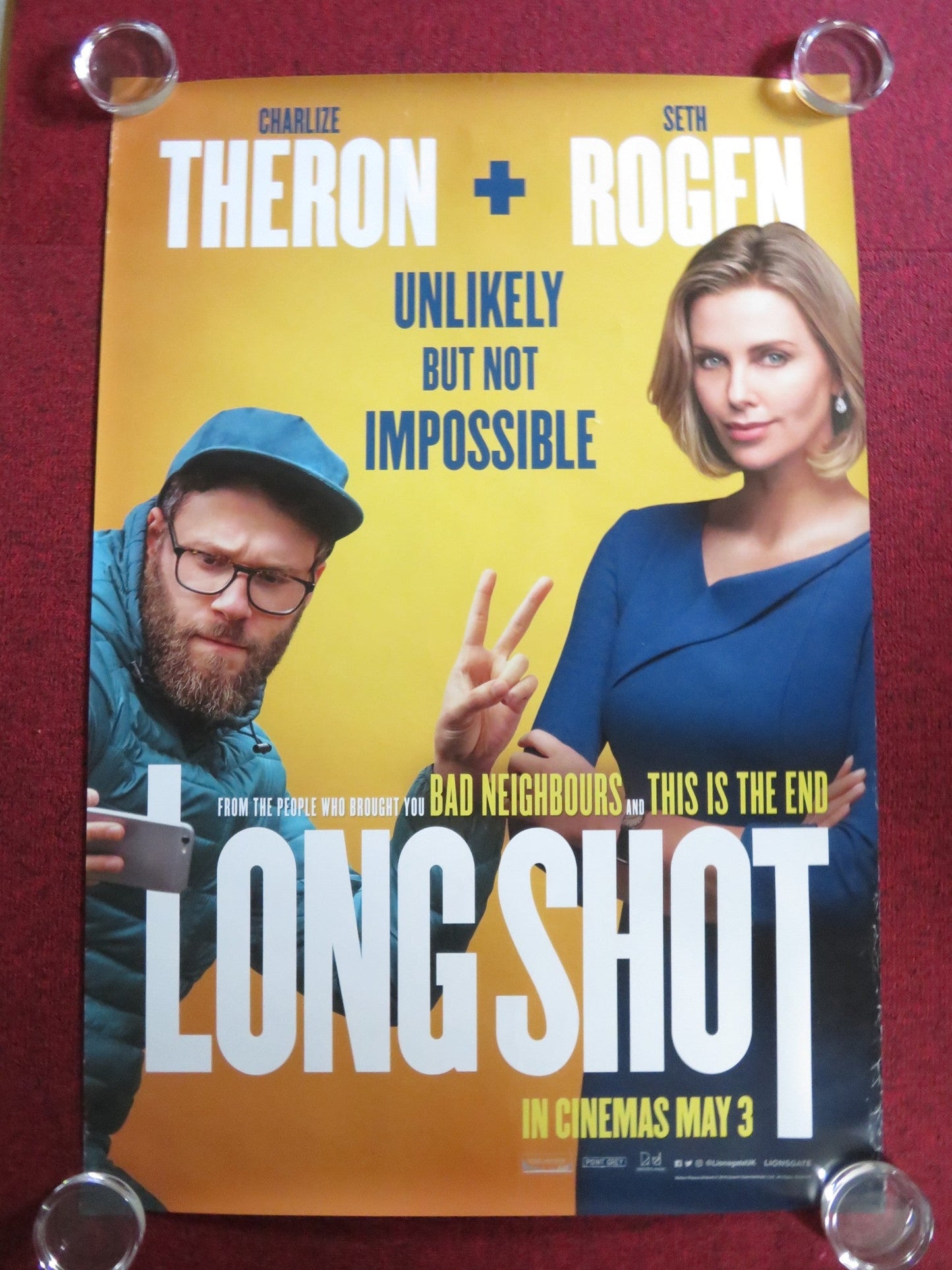 LONG SHOT US ONE SHEET ROLLED POSTER CHARLIZE THERON SETH ROGEN 2019 Rendezvous Cinema Movie posters