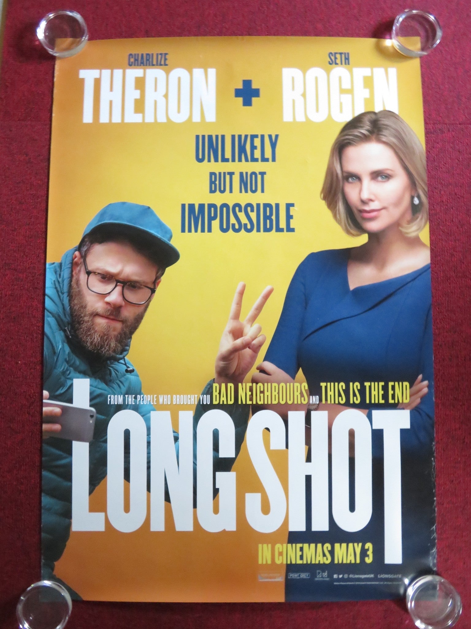 LONG SHOT US ONE SHEET ROLLED POSTER CHARLIZE THERON SETH ROGEN 2019 Rendezvous Cinema Movie posters