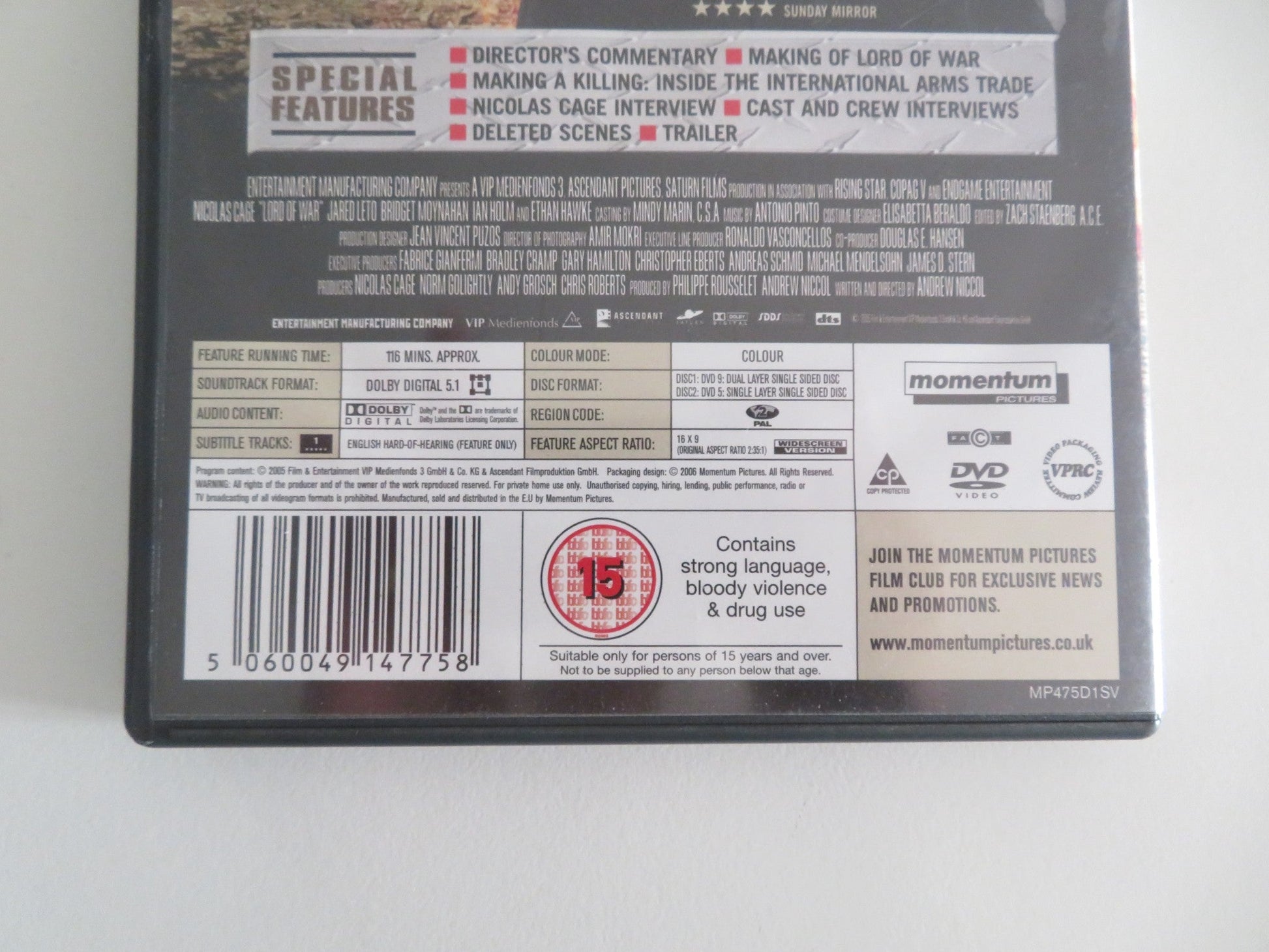 LORD OF WAR - LIMITED EDITION (DVD) NICOLAS CAGE JARED LETO 2005 REGION 2 Movie posters