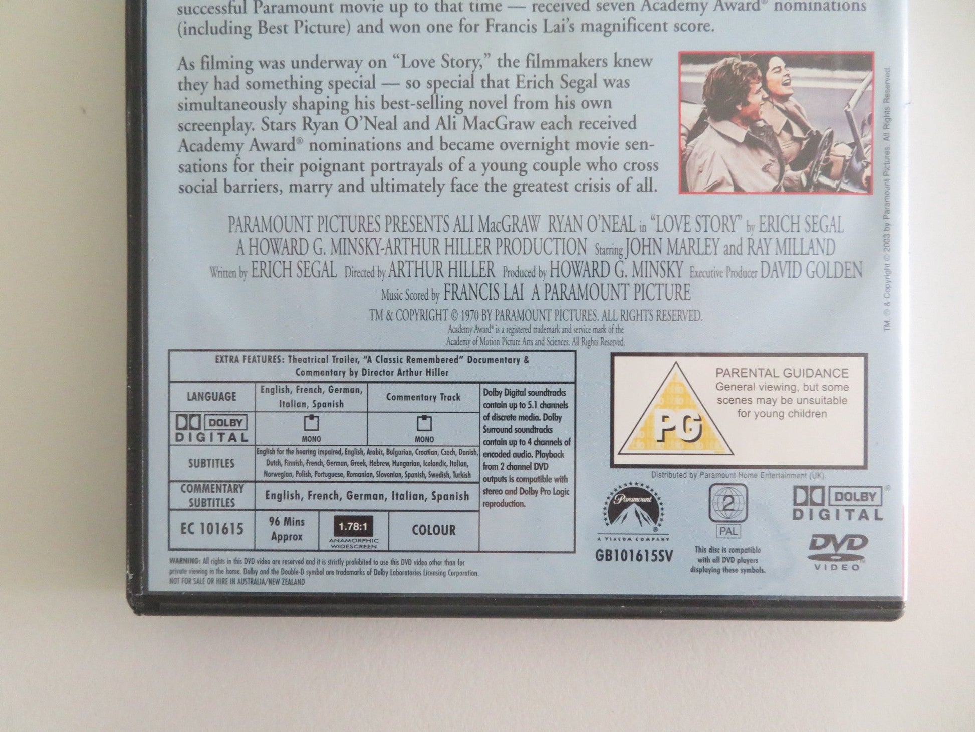 LOVE STORY (DVD) ALI MACGRAW RYAN O'NEAL 1970 REGION 2 Movie posters