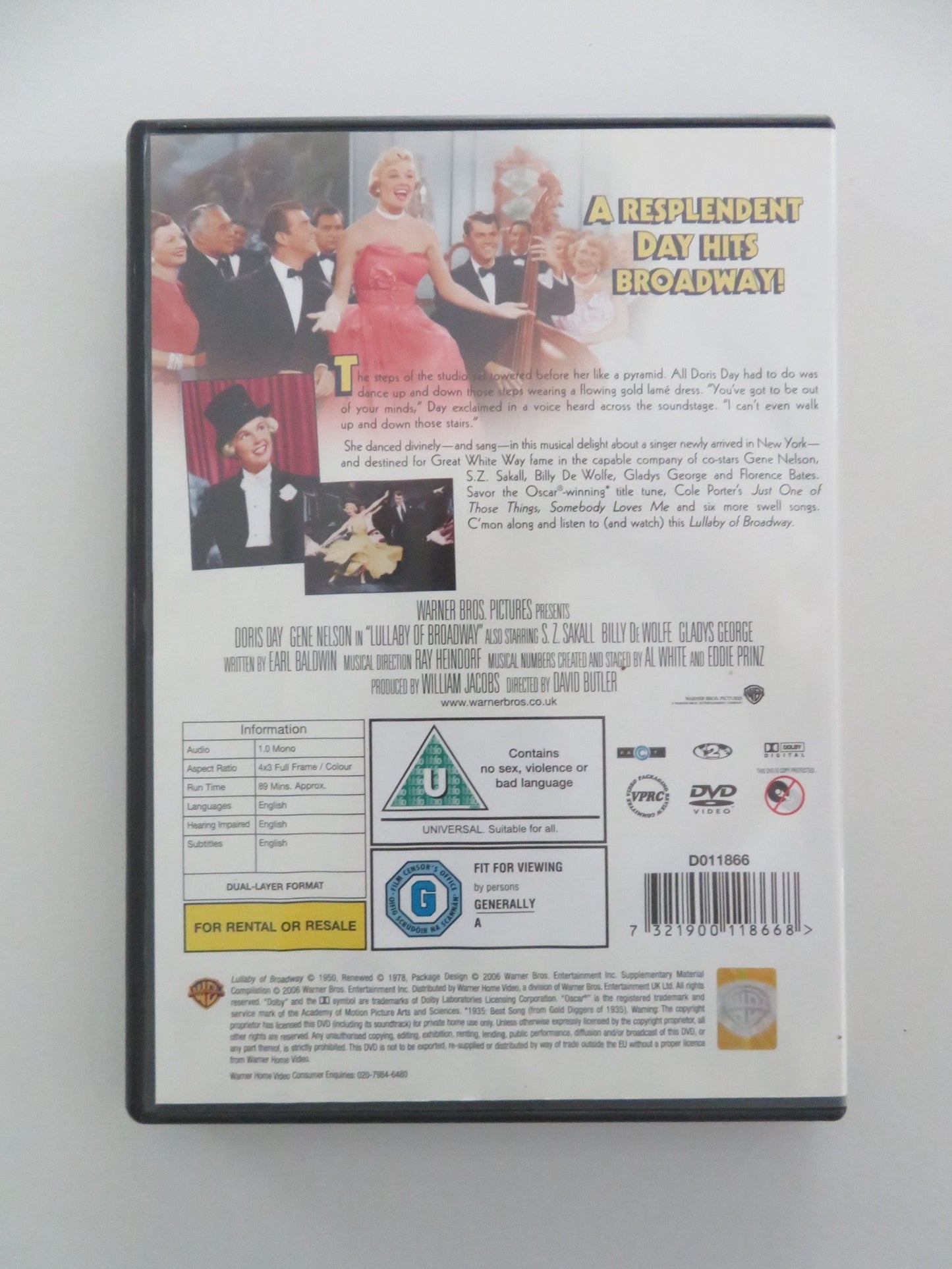 LULLABY OF BROADWAY (DVD) DORIS DAY GENE NELSON 1951 REGION 2 Movie posters