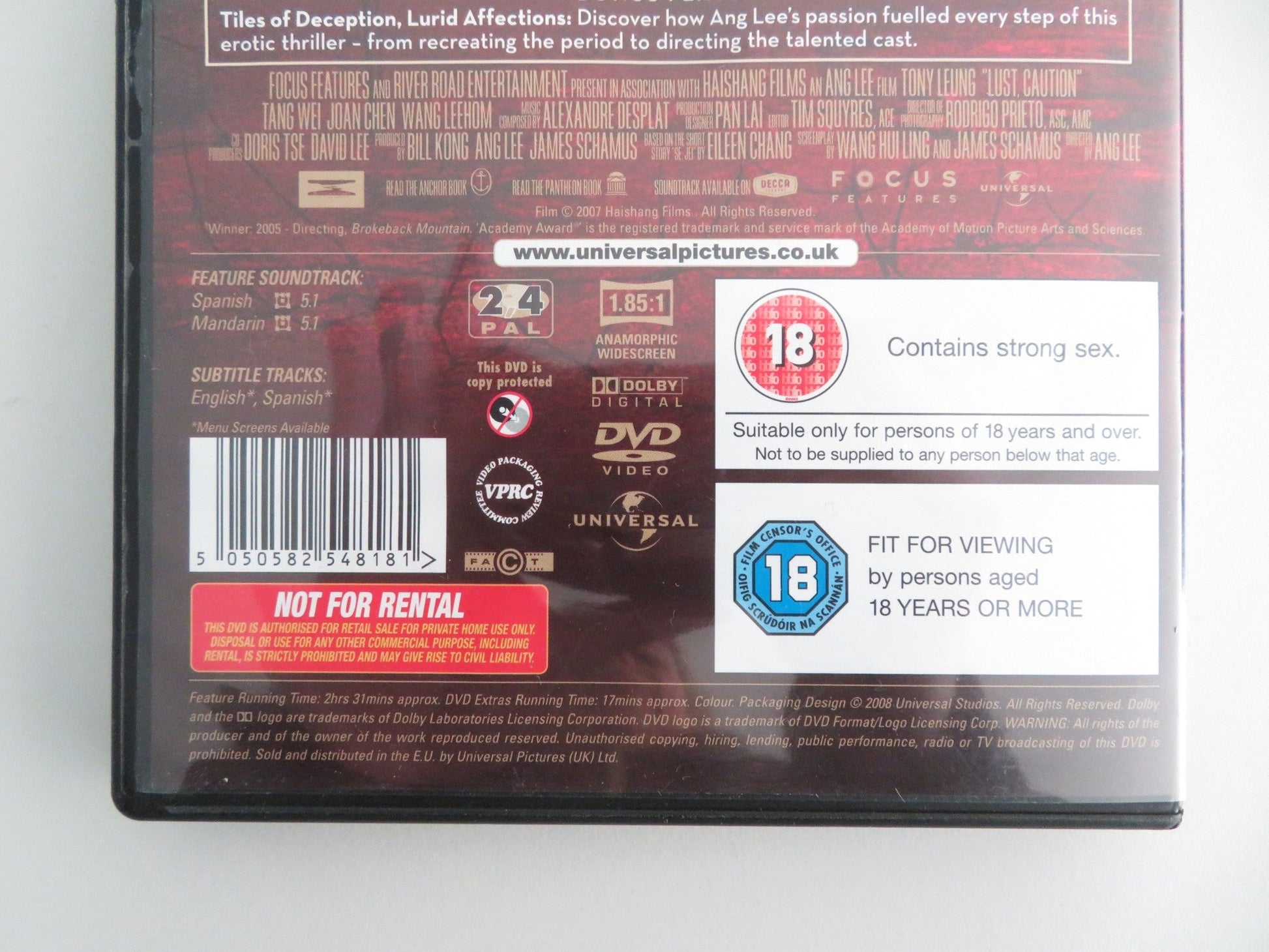 Lust, Caution (DVD) Tony Leung Chiu - Wai Tang Wei 2007 Region 2, 4 Movie posters