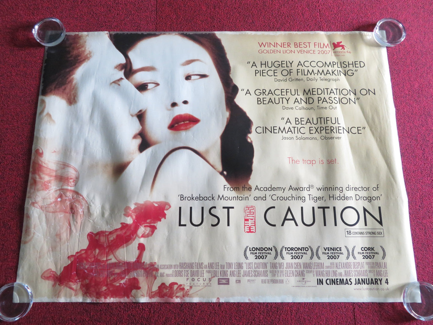 LUST, CAUTION UK QUAD ROLLED POSTER TONY LEUNG CHIU - WAI TANG WEI 2007 Rendezvous Cinema Movie posters