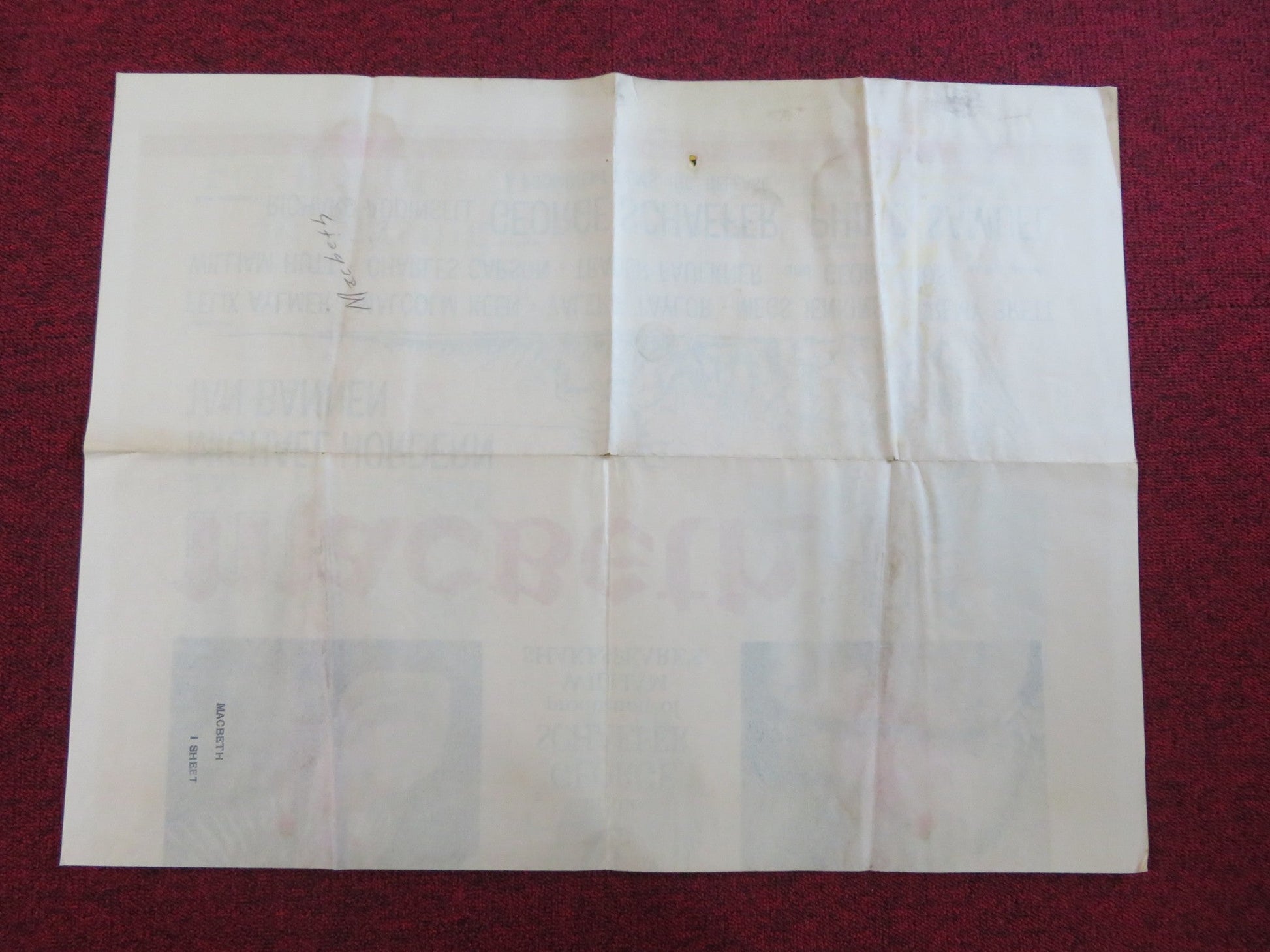 MACBETH - TV MOVIE FOLDED US ONE SHEET POSTER MAURICE EVANS JULIE ANDERSON 1964 Rendezvous Cinema Movie posters