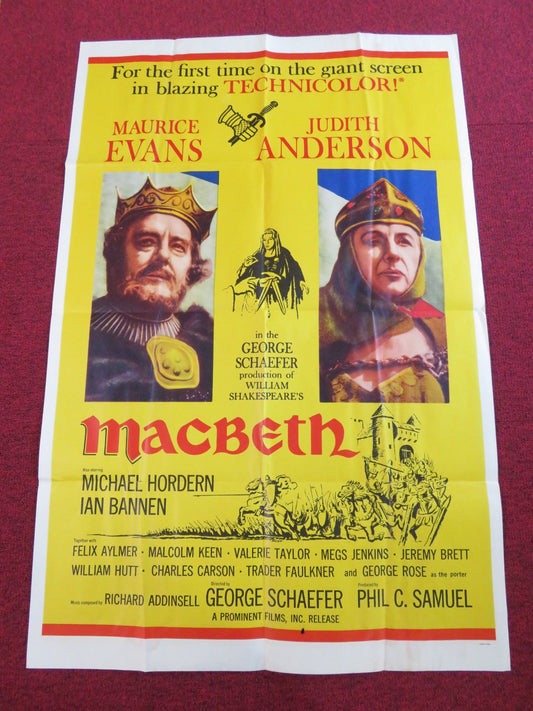 MACBETH - TV MOVIE FOLDED US ONE SHEET POSTER MAURICE EVANS JULIE ANDERSON 1964 Rendezvous Cinema Movie posters