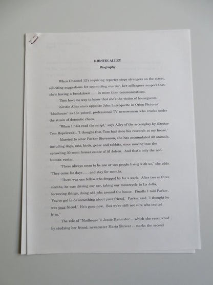 MADHOUSE PRESS KIT 1990 KIRSTIE ALLEY JOHN LARROQUETTE Alison La Placa Movie posters