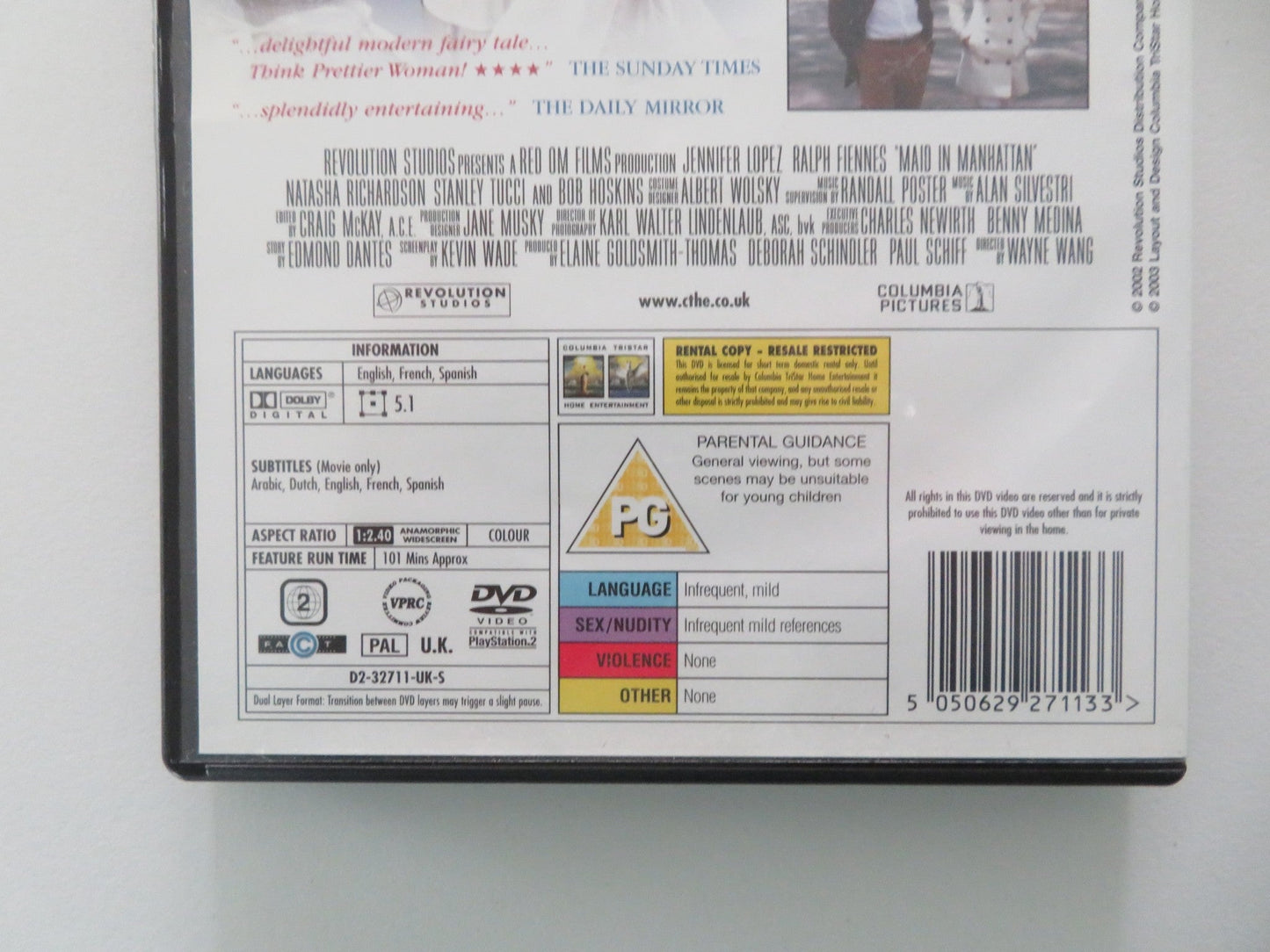 Maid in Manhattan (DVD) Jennifer Lopez Ralph Fiennes 2002 Region 2 Movie posters