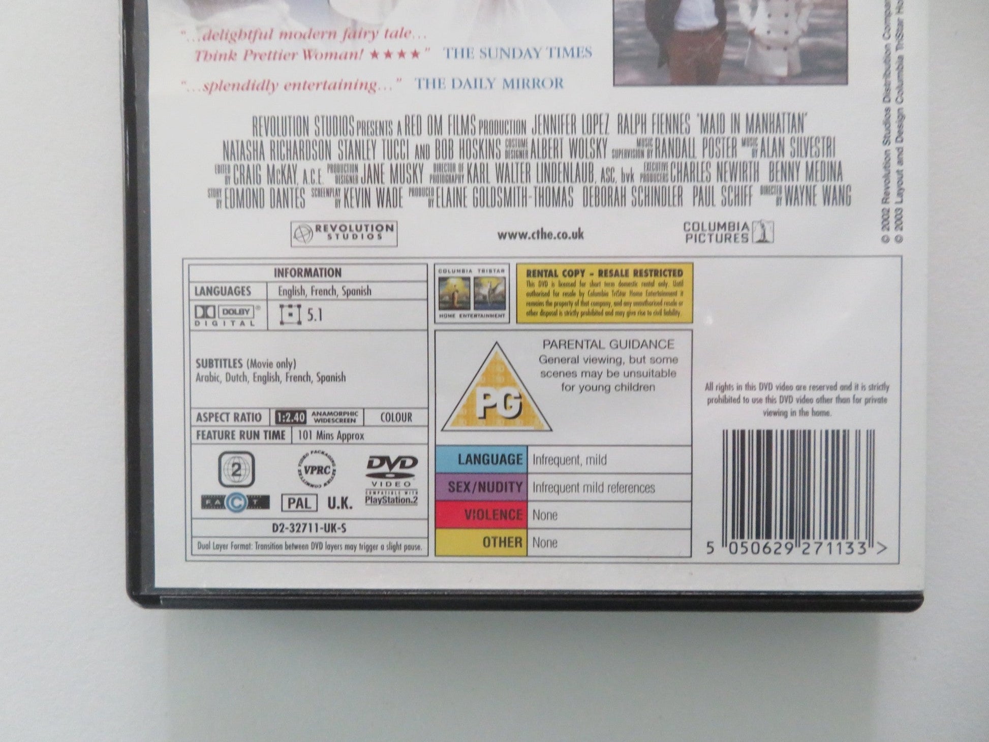 Maid in Manhattan (DVD) Jennifer Lopez Ralph Fiennes 2002 Region 2 Movie posters