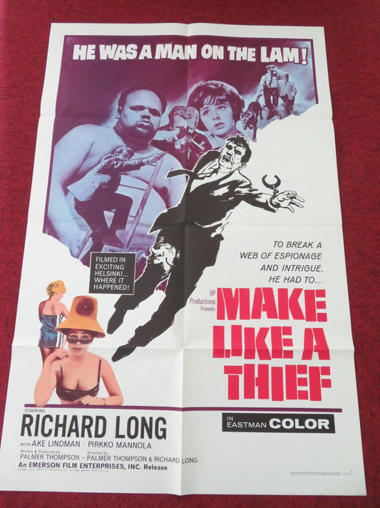 MAKE LIKE A THIEF - B FOLDED US ONE SHEET POSTER RICHARD LONG MANNOLA 1965 Movie posters