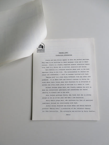 MAKING LOVE PRESS KIT 1982 MICHAEL ONTKEAN KATE JACKSON Movie posters