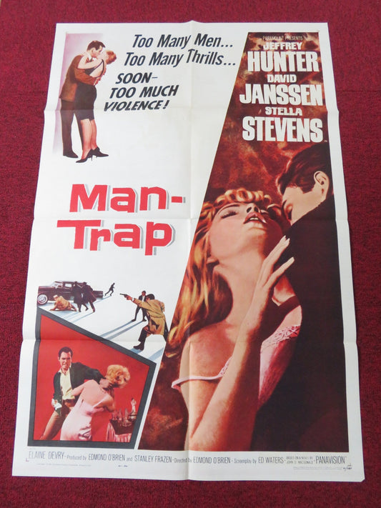 MAN - TRAP FOLDED US ONE SHEET POSTER JEFFREY HUNTER DAVID JANSSEN 1961 Rendezvous Cinema Movie posters