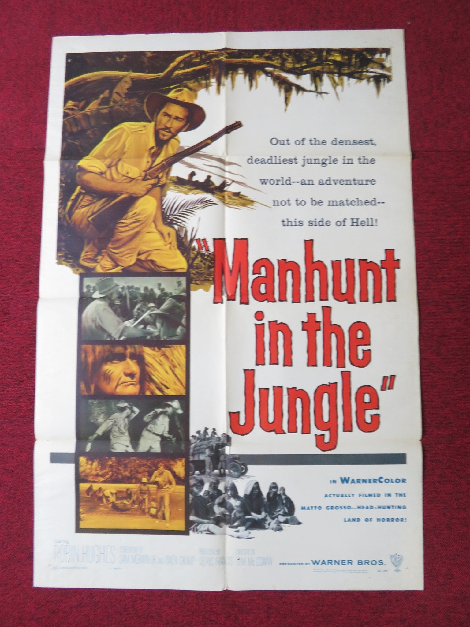 MANHUNT IN THE JUNGLE FOLDED US ONE SHEET POSTER ROBIN HUGHES LUIS ALVAREZ 1958 Rendezvous Cinema Movie posters