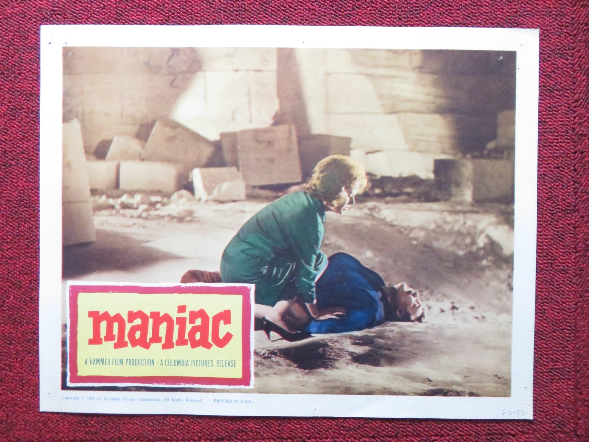 MANIAC US LOBBY CARD FULL SET HAMMER KERWIN MATHEWS NADIA GRAY 1962 Rendezvous Cinema Movie posters