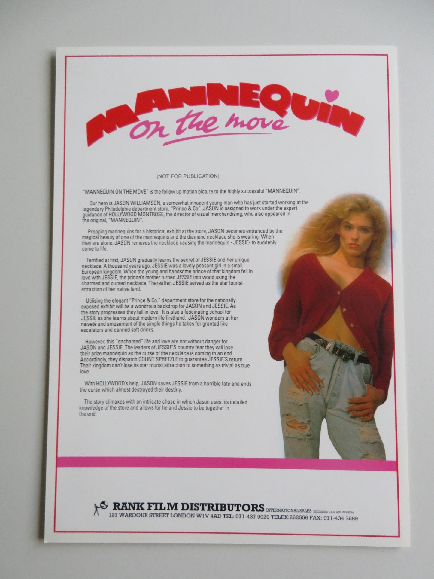 MANNEQUIN: ON THE MOVE PRESS KIT 1991 KRISTY SWANSON MESHACH TAYLOR Movie posters
