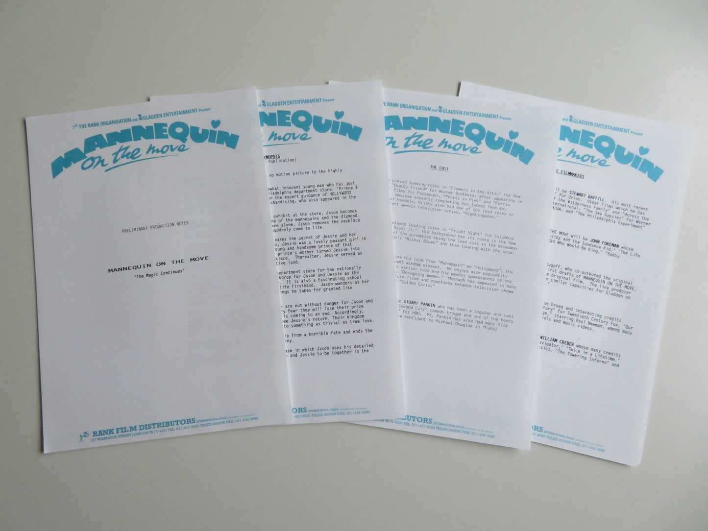 MANNEQUIN: ON THE MOVE PRESS KIT 1991 KRISTY SWANSON MESHACH TAYLOR Movie posters