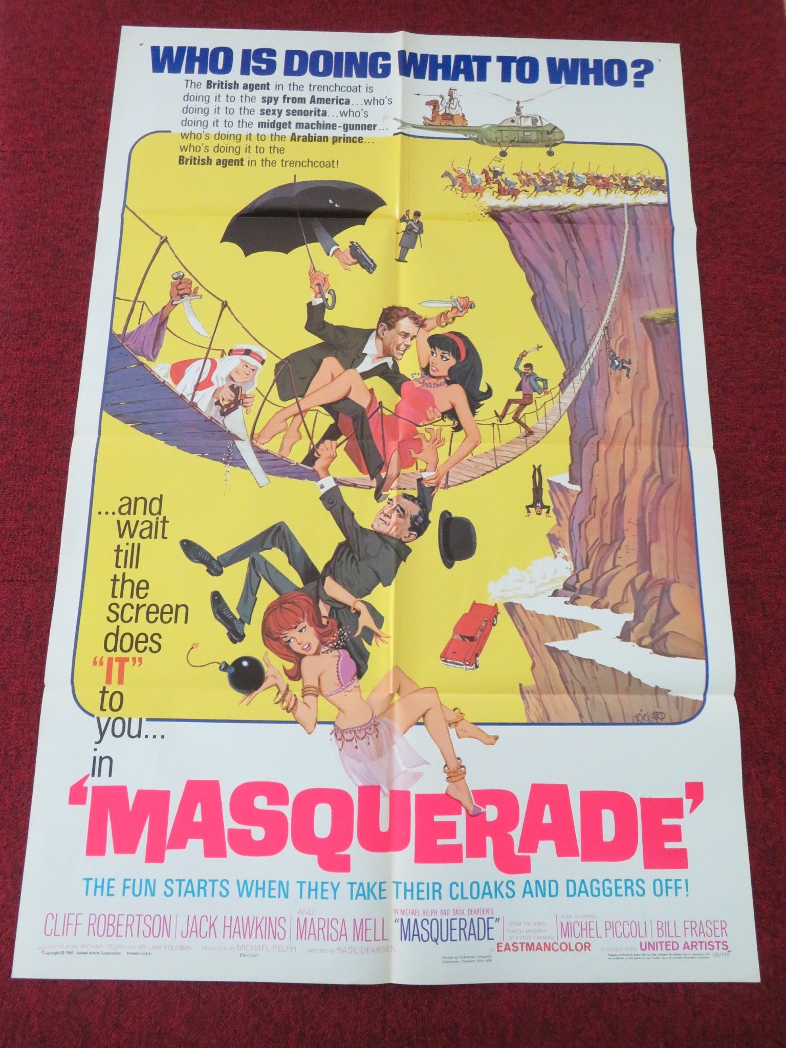 MASQUERADE FOLDED US ONE SHEET POSTER CLIFF ROBERTSON JACK HAWKINS 1965 Movie posters