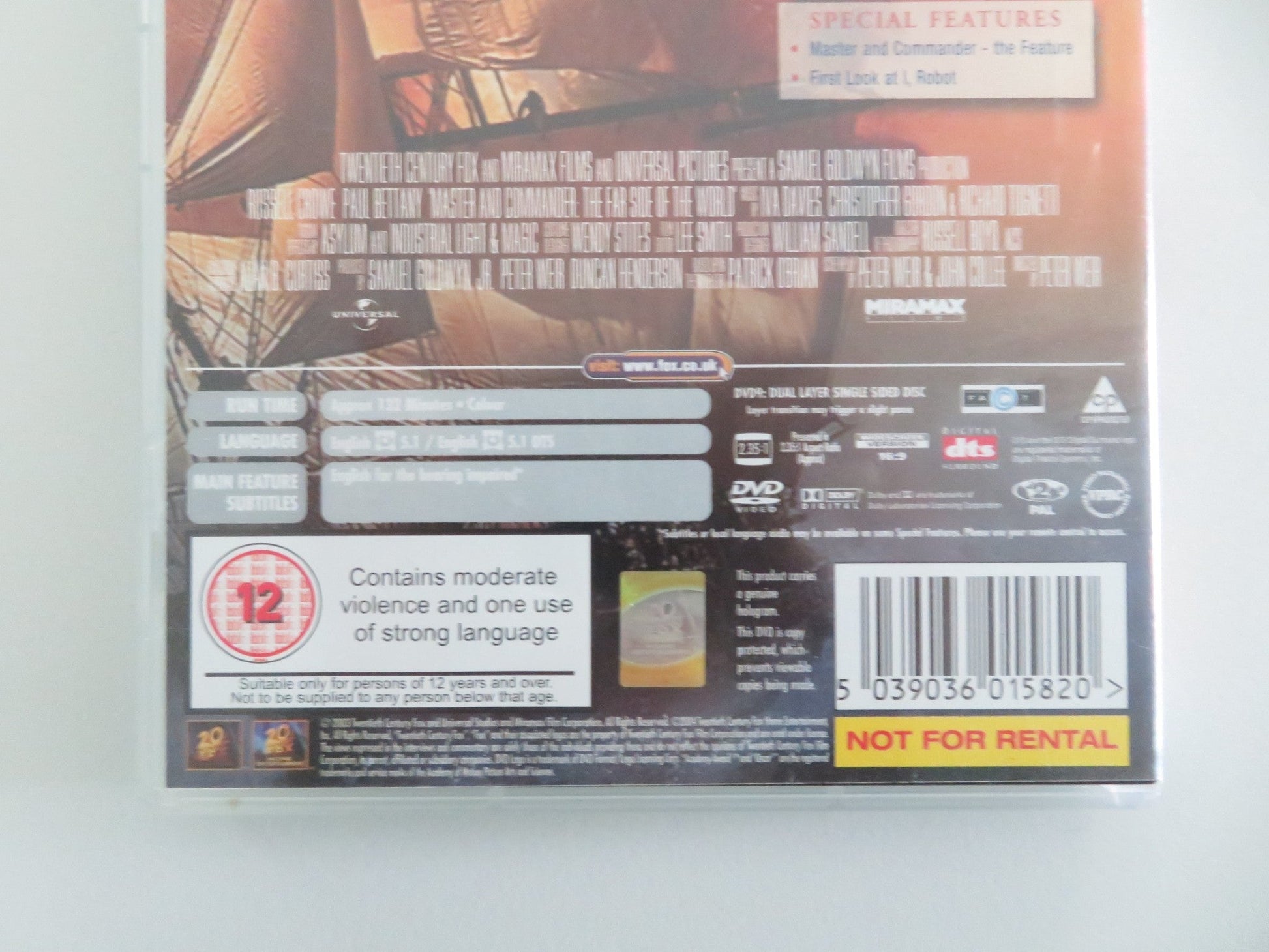 MASTER AND COMMANDER: THE FAR SIDE OF THE WORLD (DVD) R. CROW 2003 REGION 2 Movie posters