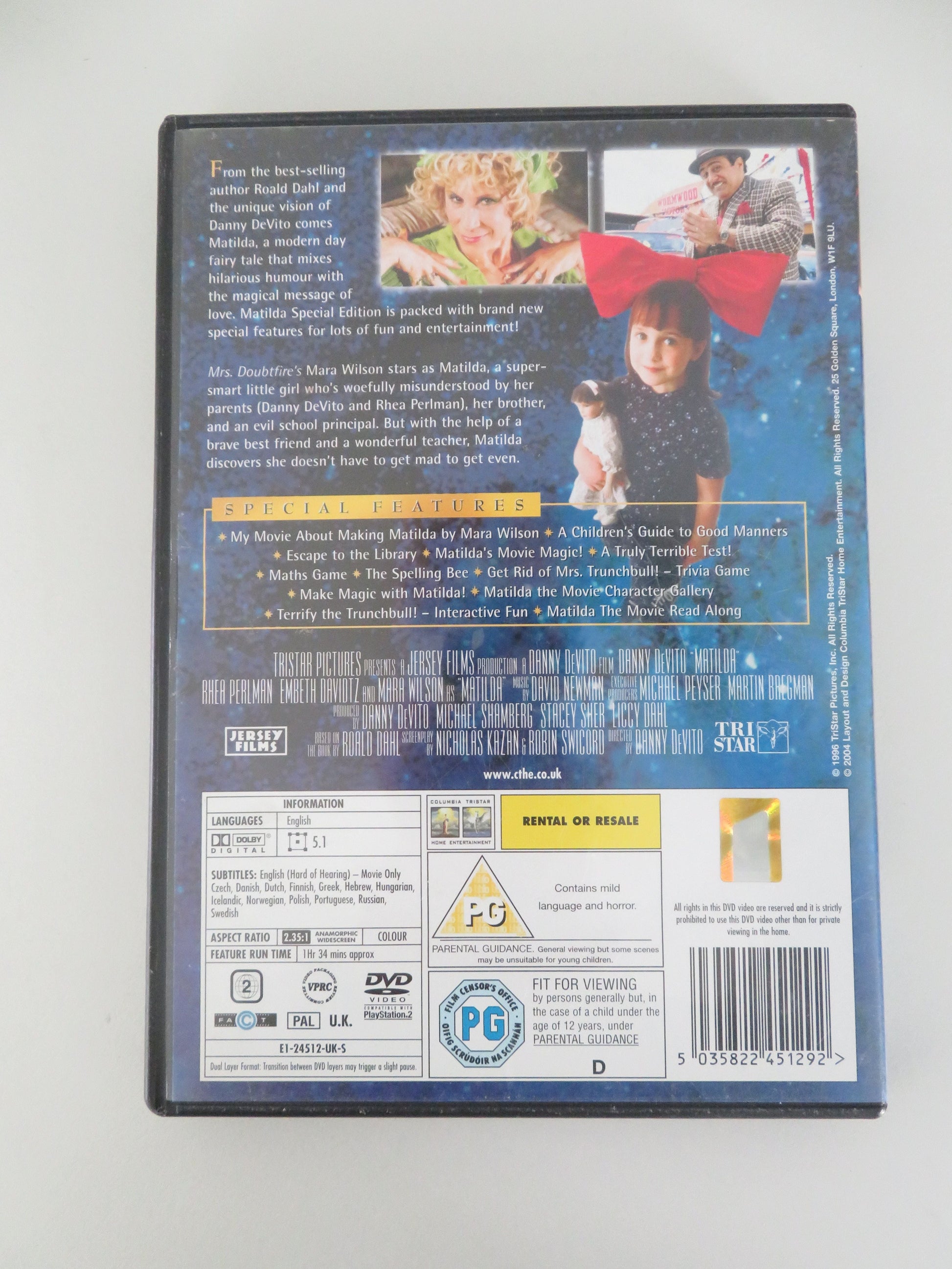 Matilda - Special Edition (DVD) Danny DeVito Rhea Perlman 1996 Region 2 Movie posters