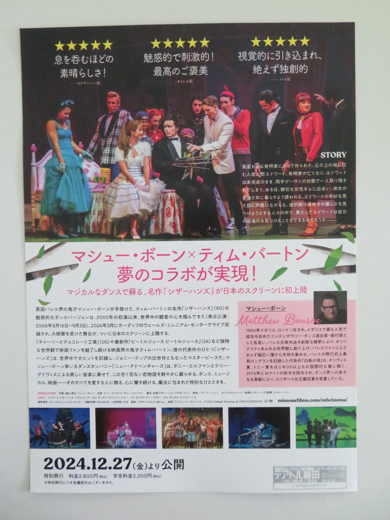 MATTHEW BOURNE'S EDWARD SCISSORHANDS JAPANESE CHIRASHI (B5) POSTER MOWER 2005 Movie posters