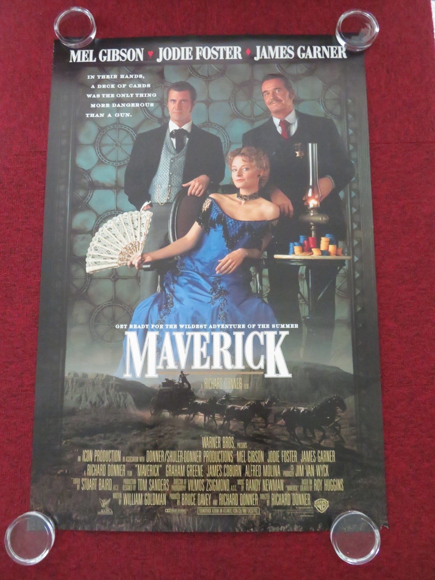 MAVERICK US ONE SHEET ROLLED POSTER MEL GIBSON JODIE FOSTER 1994 Movie posters