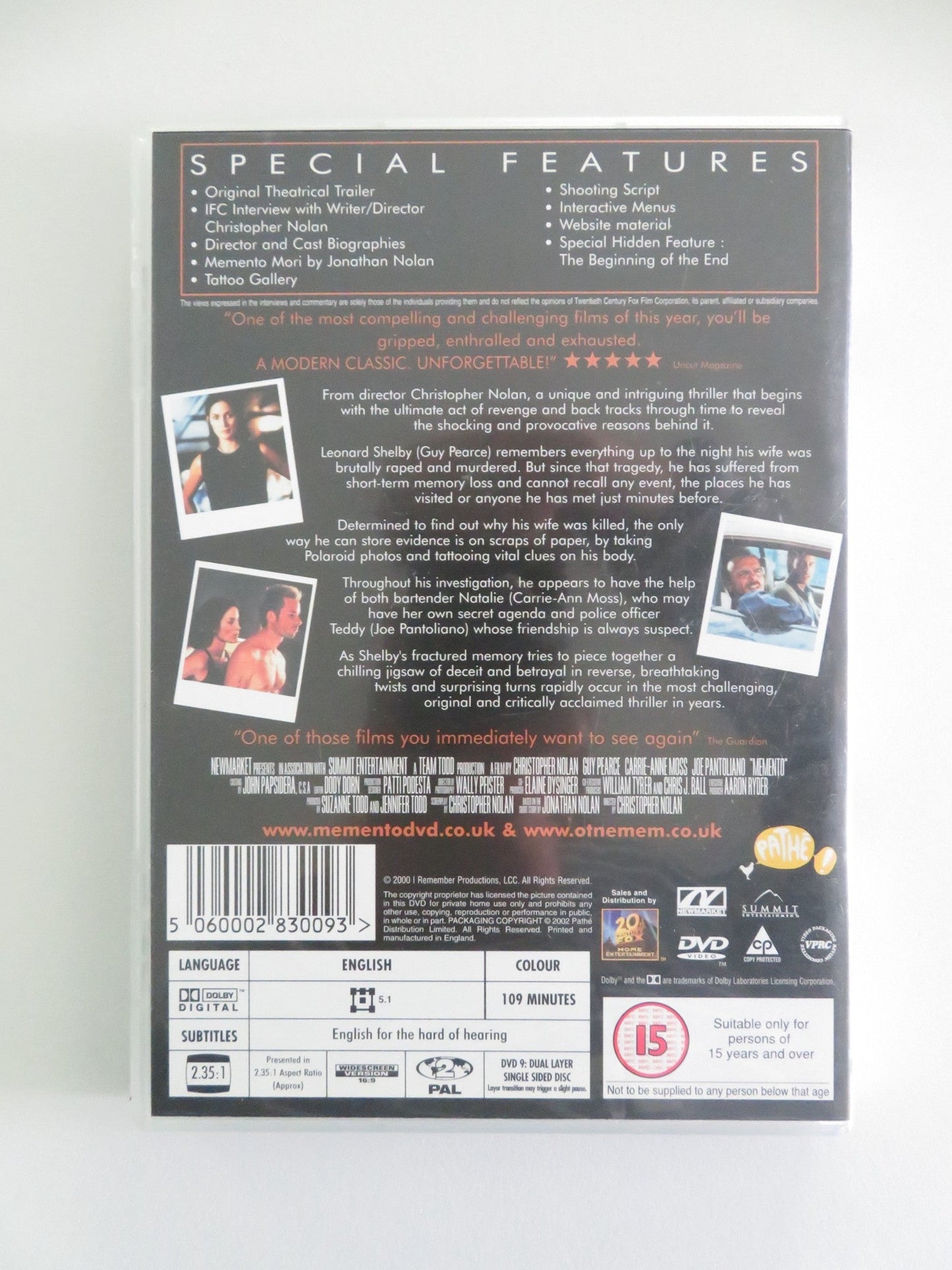 MEMENTO - B (DVD) GUY PEARCE CARRIE - ANNE MOSS 2000 REGION 2 Movie posters