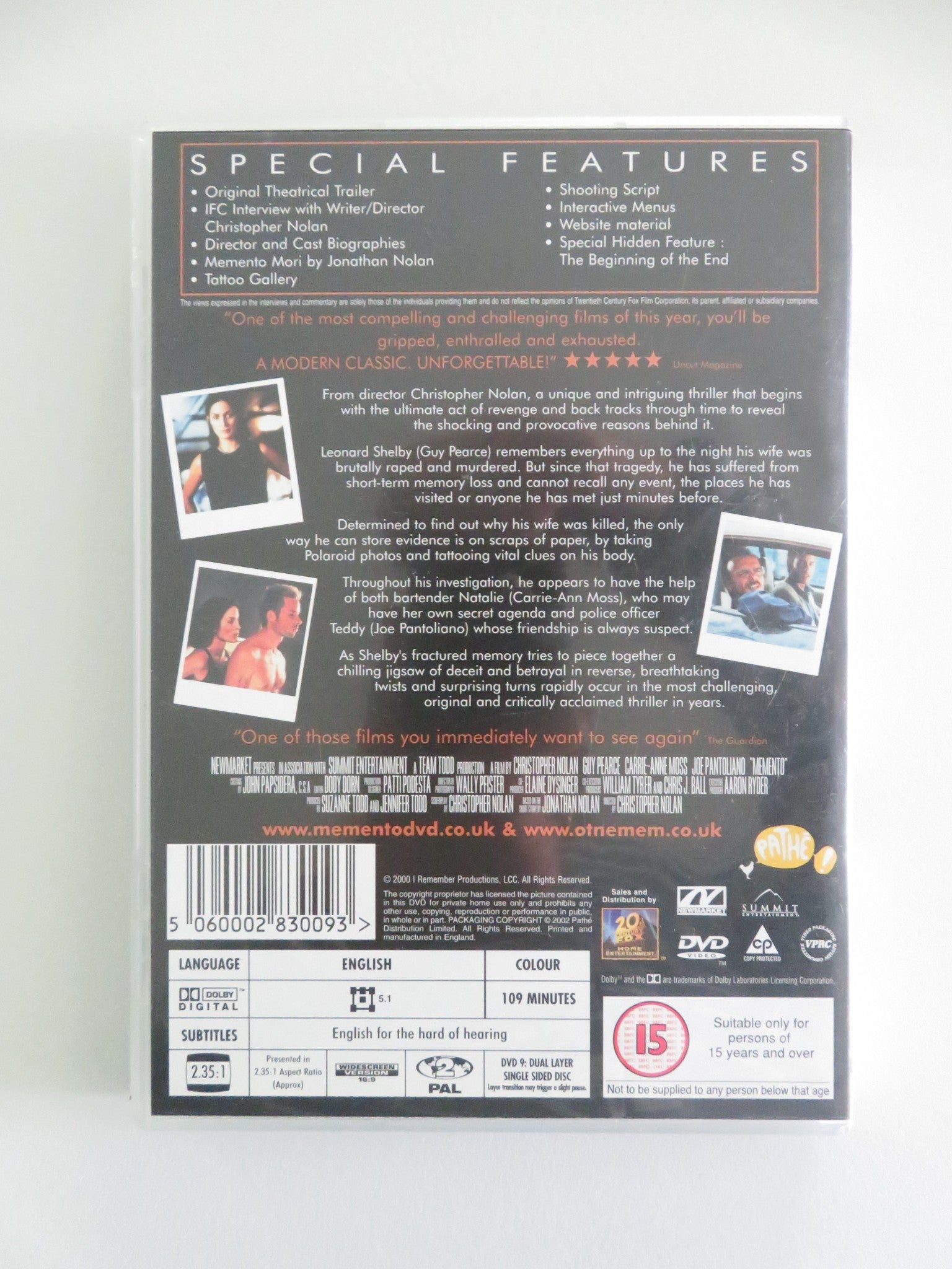 MEMENTO - B (DVD) GUY PEARCE CARRIE - ANNE MOSS 2000 REGION 2 Movie posters