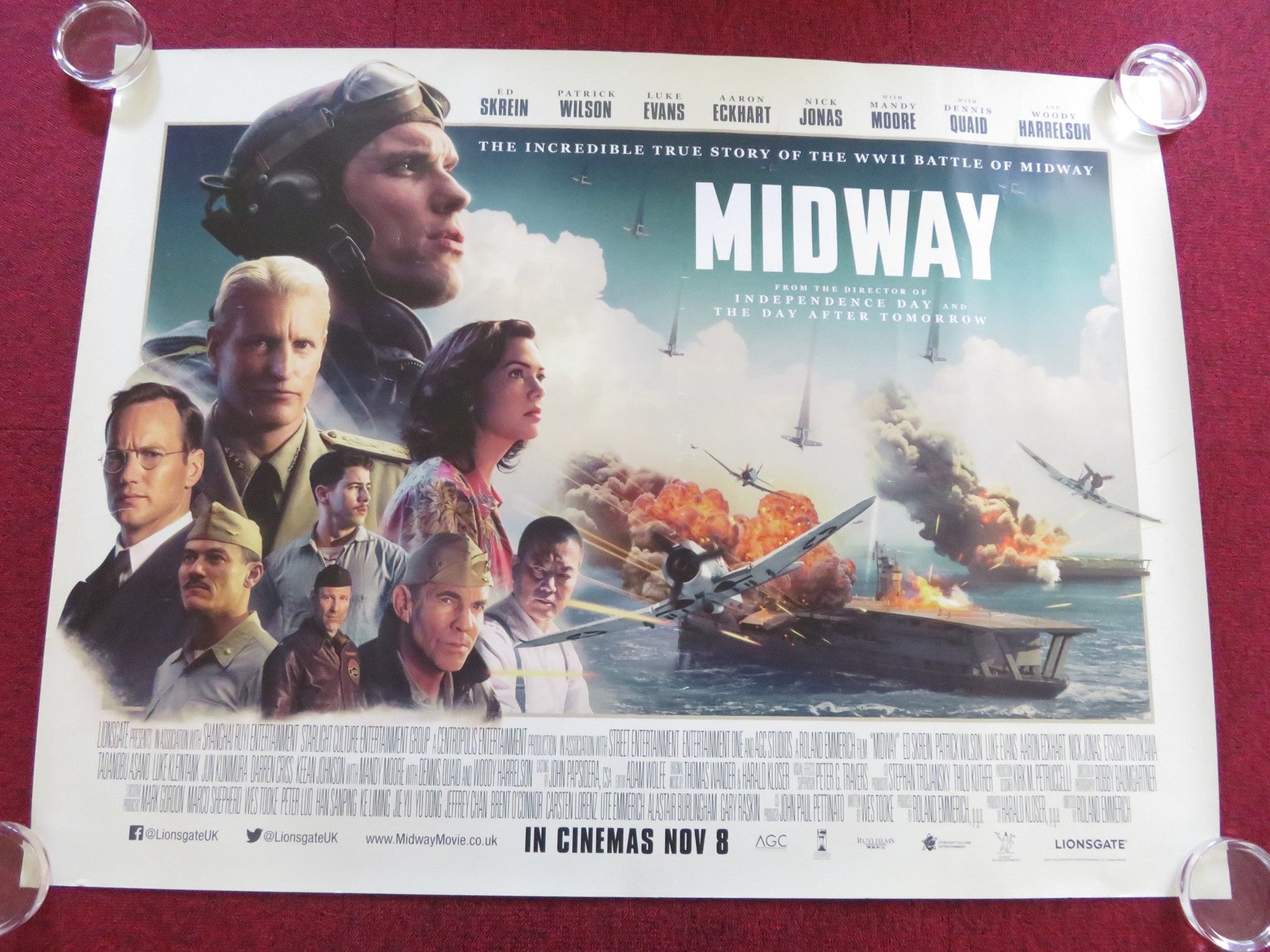 MIDWAY UK QUAD ROLLED POSTER ED SKREIN WOODY HARRELSON 2019 Rendezvous Cinema Movie posters