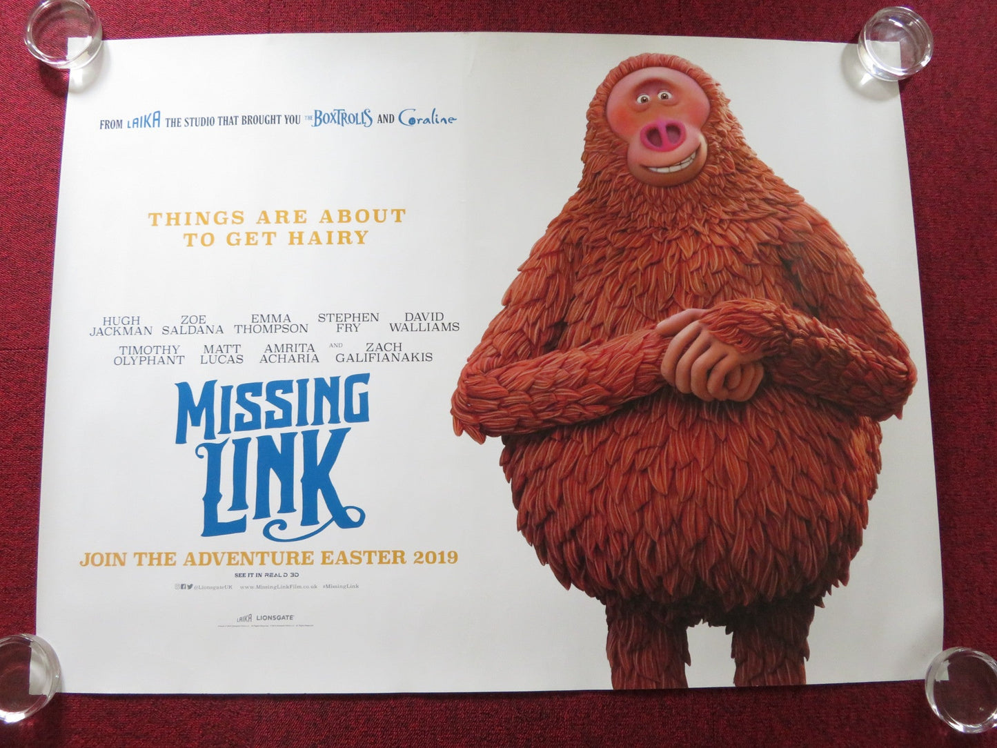 MISSING LINK - C UK QUAD ROLLED POSTER HUGH JACKMAN DAVID WALLIAMS 2019 Rendezvous Cinema Movie posters