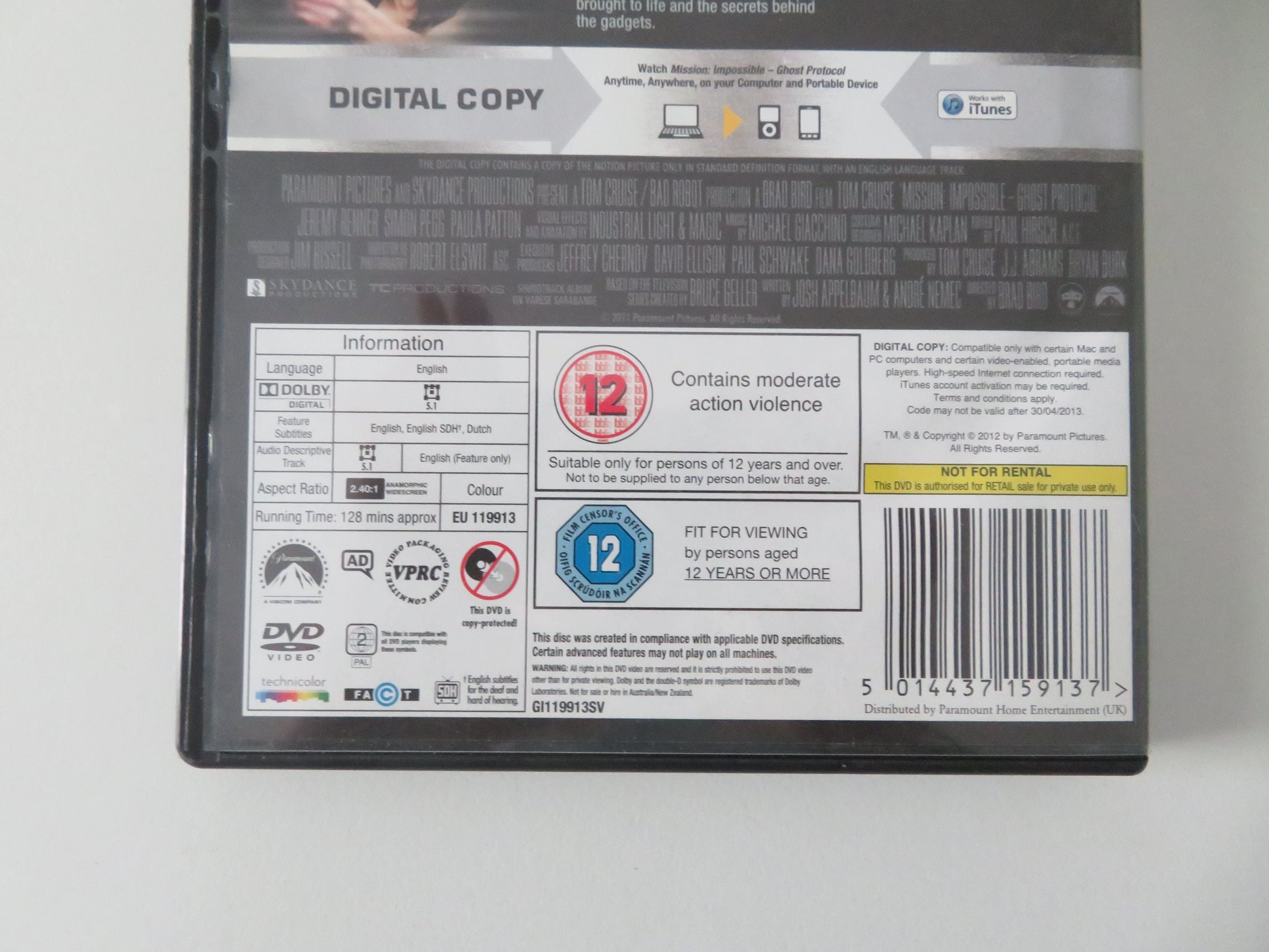 Mission: Impossible - Ghost Protocol (DVD) Tom Cruise 2011 Region 2 Movie posters
