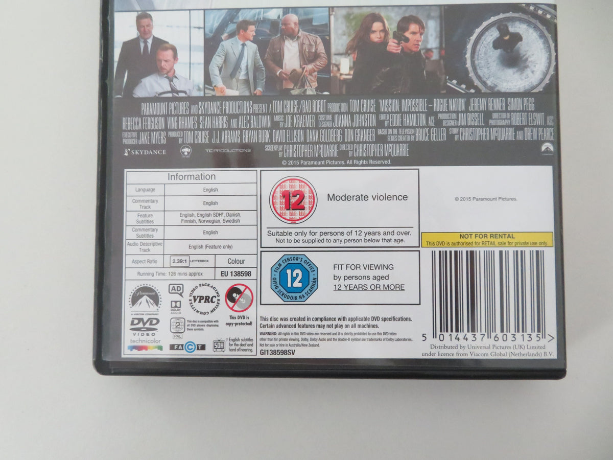 Mission: Impossible - Rogue Nation (DVD) Tom Cruise R. Ferguson 2015 Region 2 Movie posters
