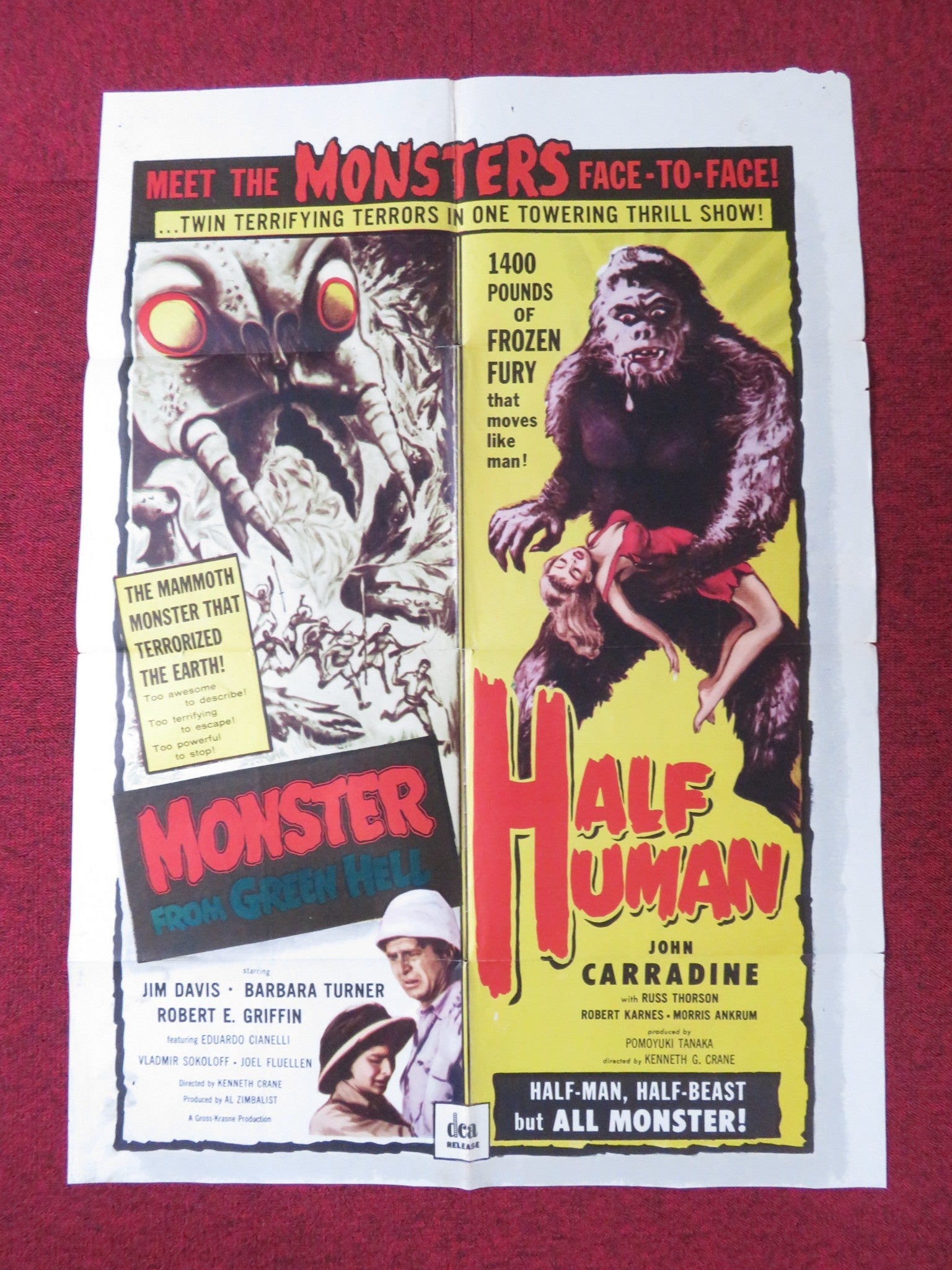 MONSTER FROM GREEN HELL / HALF HUMAN FOLDED US ONE SHEET POSTER JIM DAVIS 1957 Rendezvous Cinema Movie posters