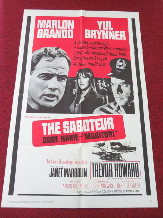 MORITURI FOLDED US ONE SHEET POSTER MARLON BRANDO YUL BRYNNER 1965 Movie posters