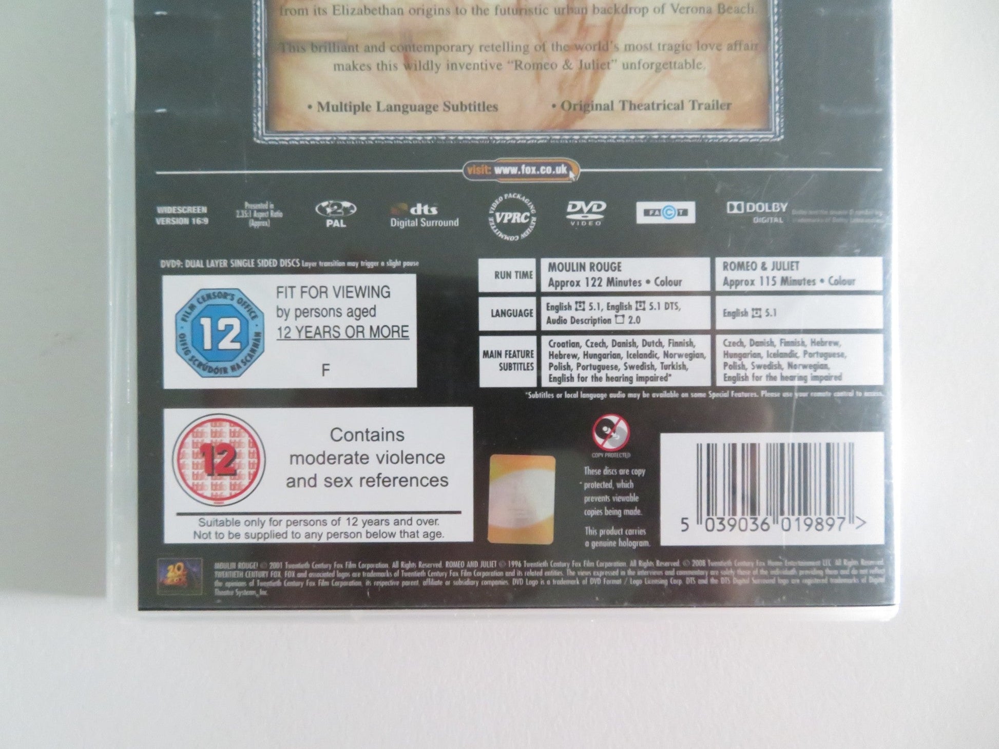 MOULIN ROUGE! / ROMEO + JULIET (DVD) KIDMAN DICAPRIO MCGREGOR 2001 REGION 2 Movie posters