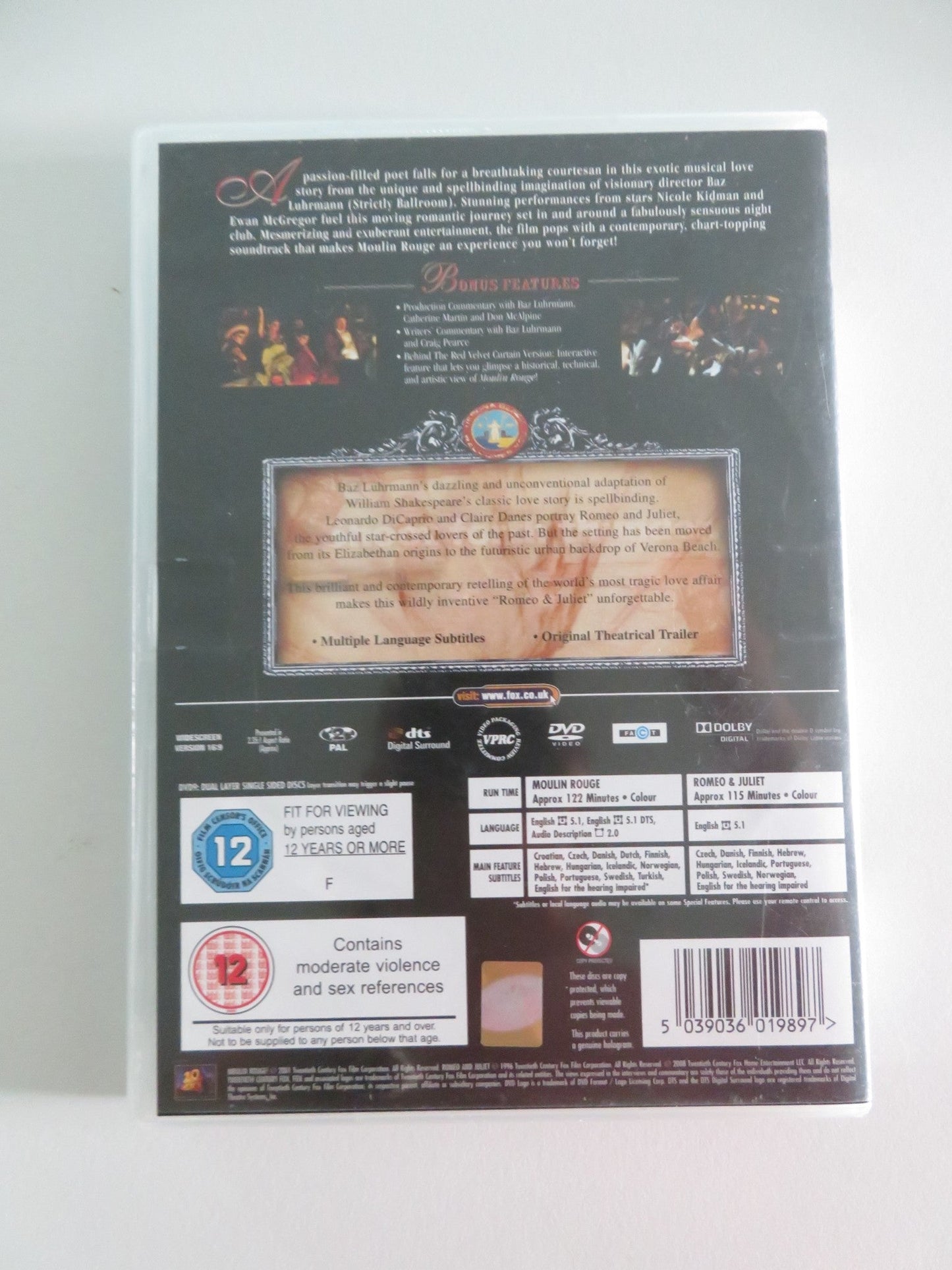 MOULIN ROUGE! / ROMEO + JULIET (DVD) KIDMAN DICAPRIO MCGREGOR 2001 REGION 2 Movie posters