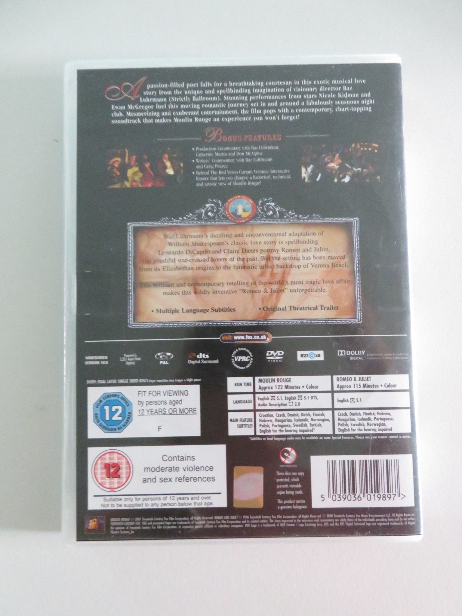 MOULIN ROUGE! / ROMEO + JULIET (DVD) KIDMAN DICAPRIO MCGREGOR 2001 REGION 2 Movie posters