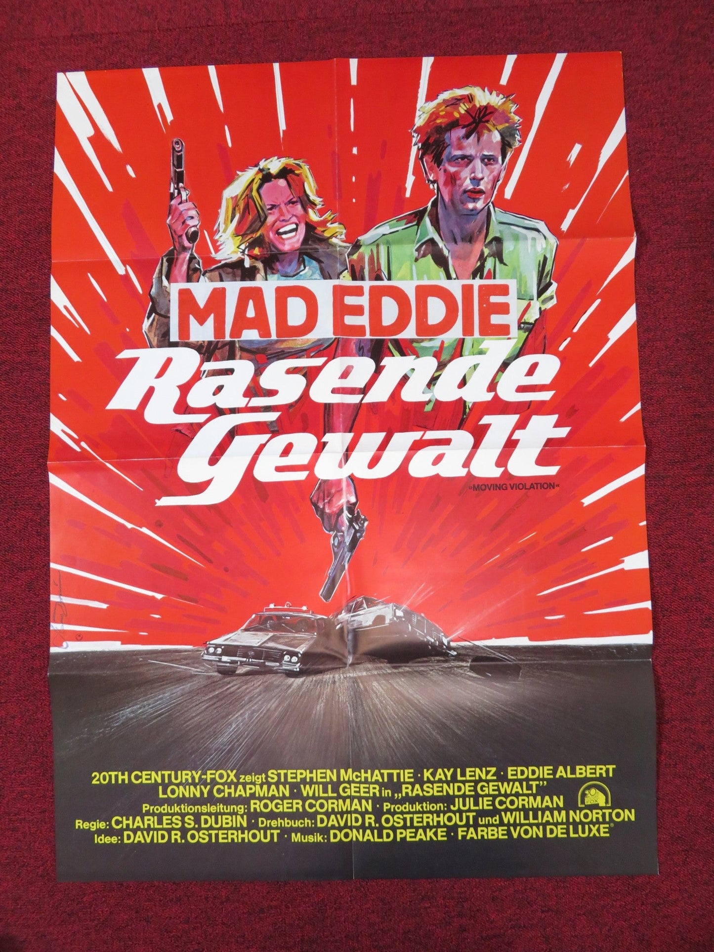 MOVING VIOLATION - B GERMAN A1 POSTER FOLDED STEPHEN MCHATTIE KAY LENZ 1977 Rendezvous Cinema Movie posters