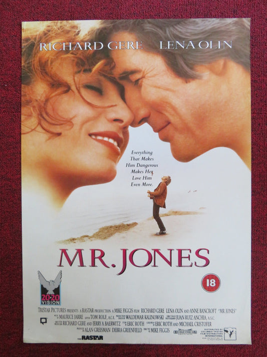 MR. JONES VHS VIDEO POSTER RICHARD GERE LENA OLIN 1993 Rendezvous Cinema Movie posters