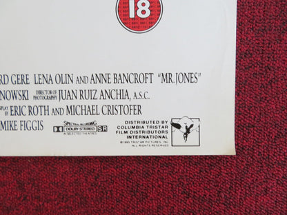 MR. JONES VHS VIDEO POSTER RICHARD GERE LENA OLIN 1993 Rendezvous Cinema Movie posters