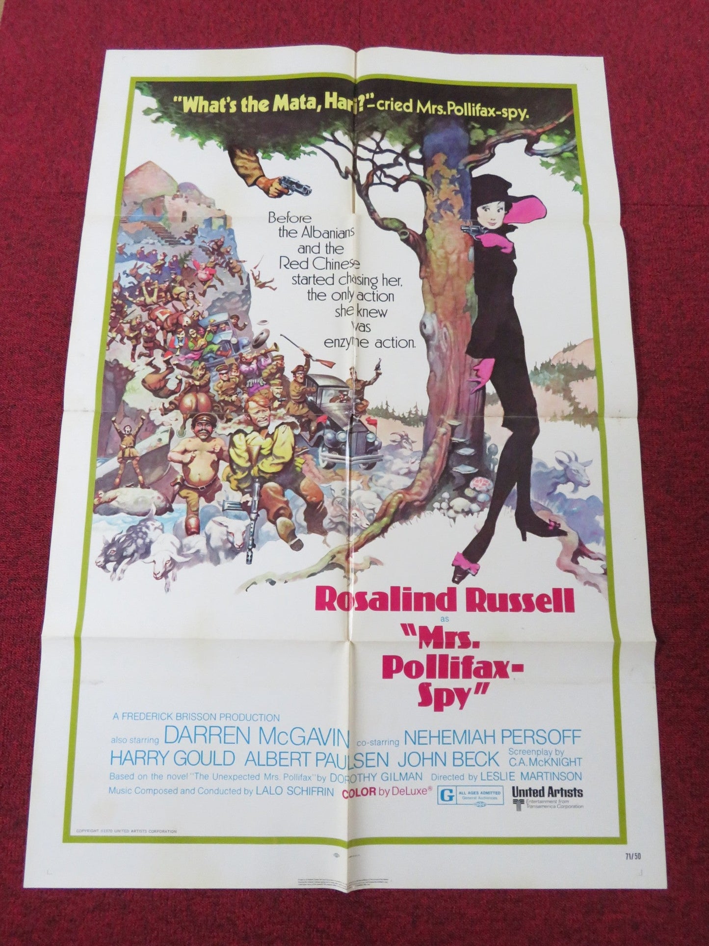 MRS. POLLIFAX - SPY FOLDED US ONE SHEET POSTER ROSALIND RUSSELL D. MCGAVIN 1970 Rendezvous Cinema Movie posters