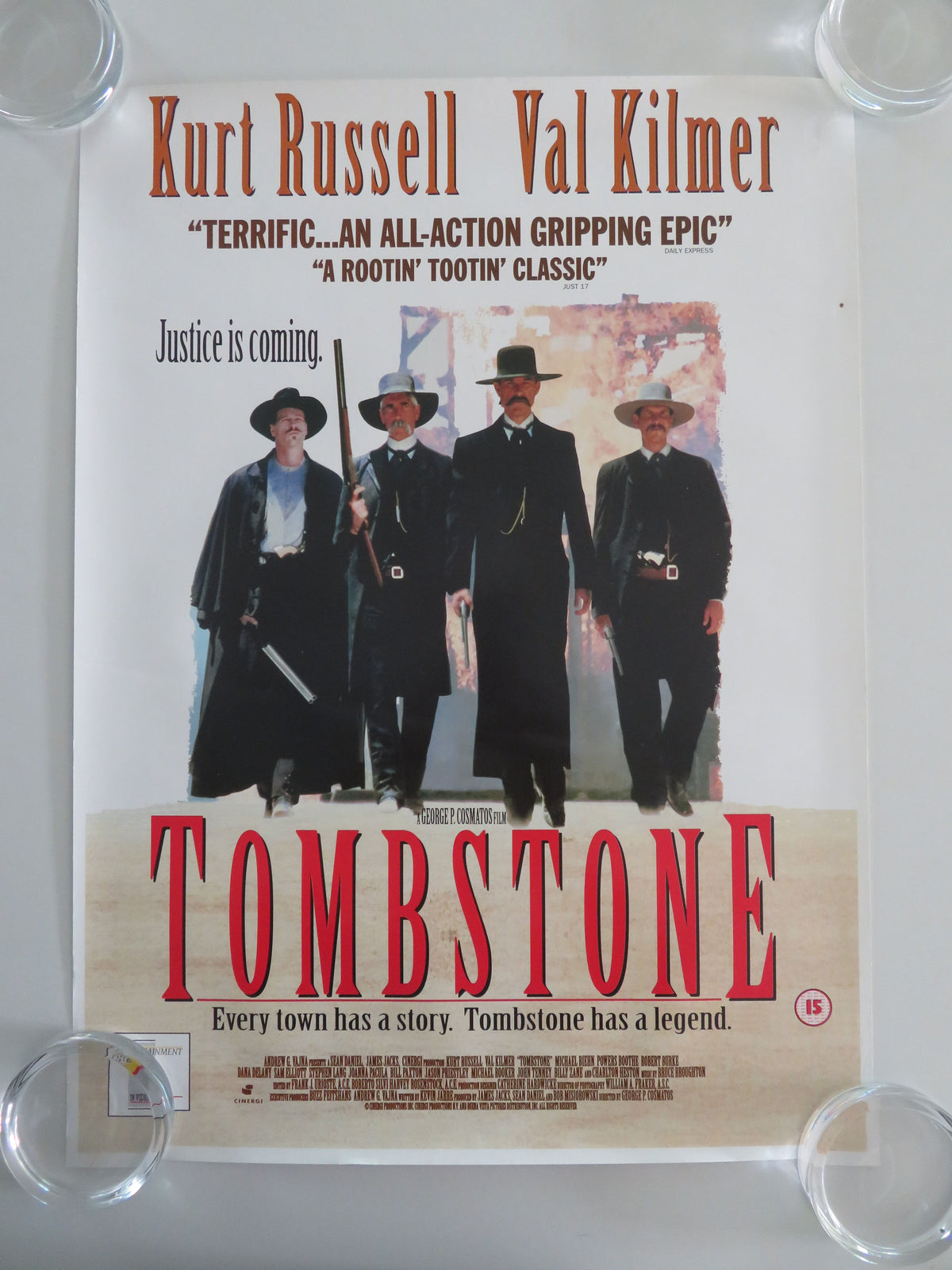 Tombstone VHS Video Poster Rolled Kurt Russell Val Kilmer Sam Elliott 1993
