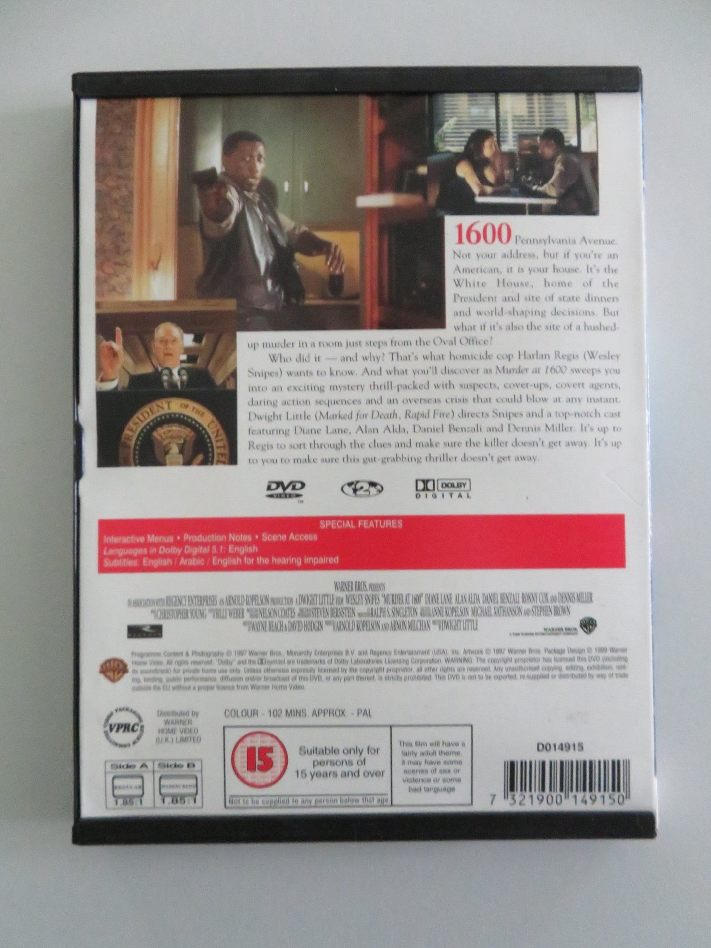 Murder at 1600 (DVD) Wesley Snipes Diane Lane 1997 Region 2 Movie posters