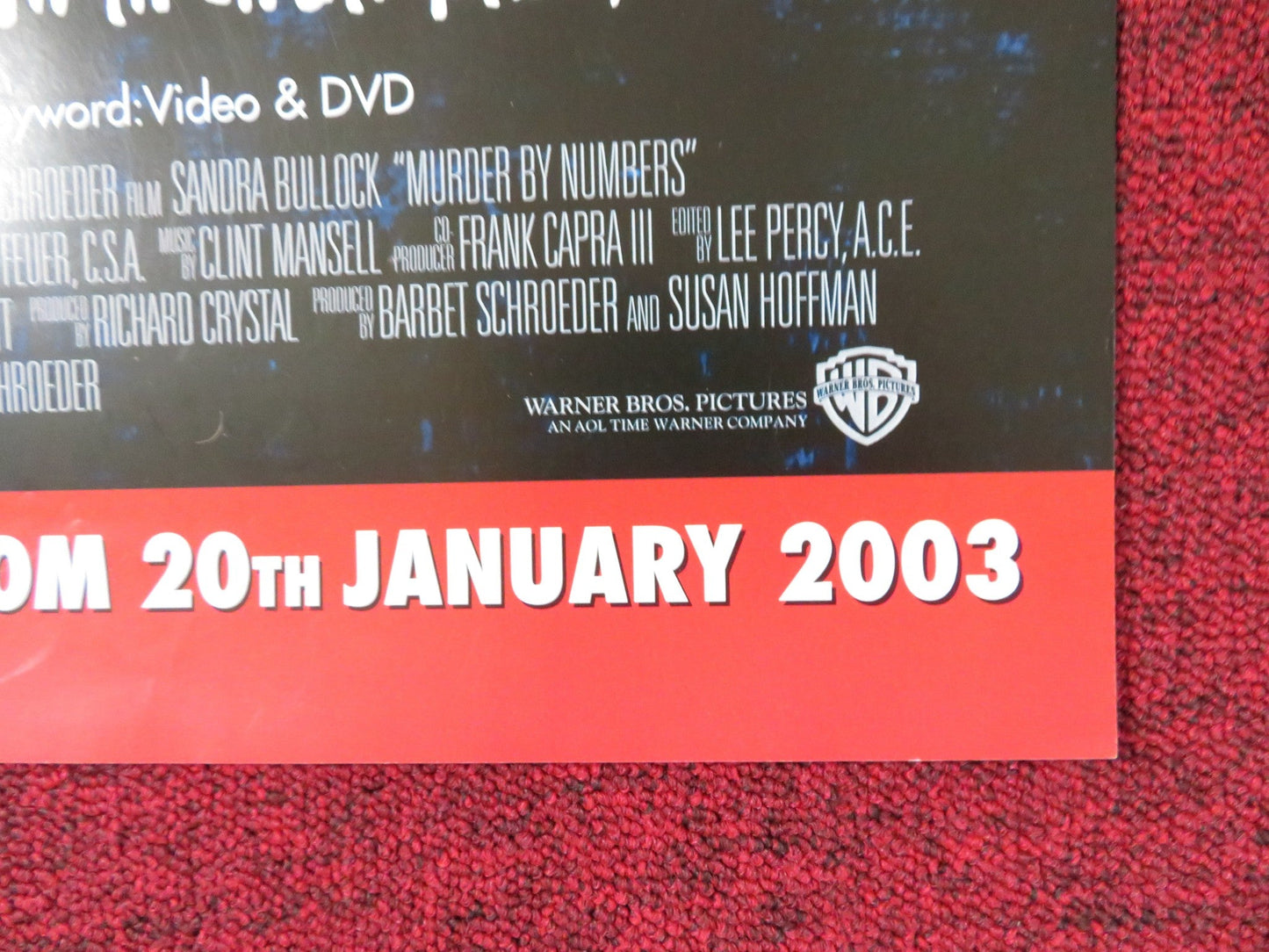 MURDER BY NUMBERS VHS VIDEO POSTER SANDRA BULLOCK RYAN GOSLING 2003 Rendezvous Cinema Movie posters