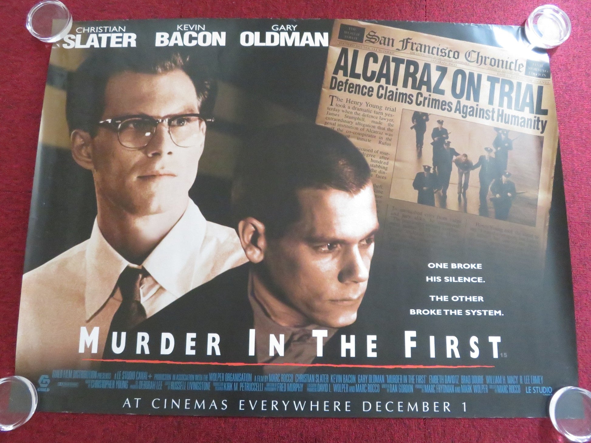 MURDER IN THE FIRST UK QUAD ROLLED POSTER CHRISTIAN SLATER KEVIN BACON 1995 Rendezvous Cinema Movie posters