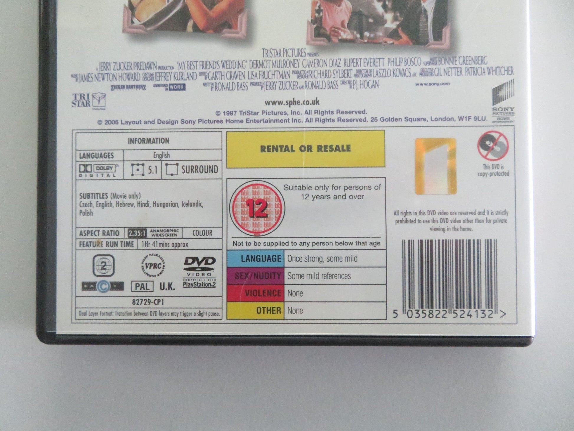 MY BEST FRIENDS WEDDING (DVD) JULIA ROBERTS DERMOT MULRONEY 1997 REGION 2 Movie posters
